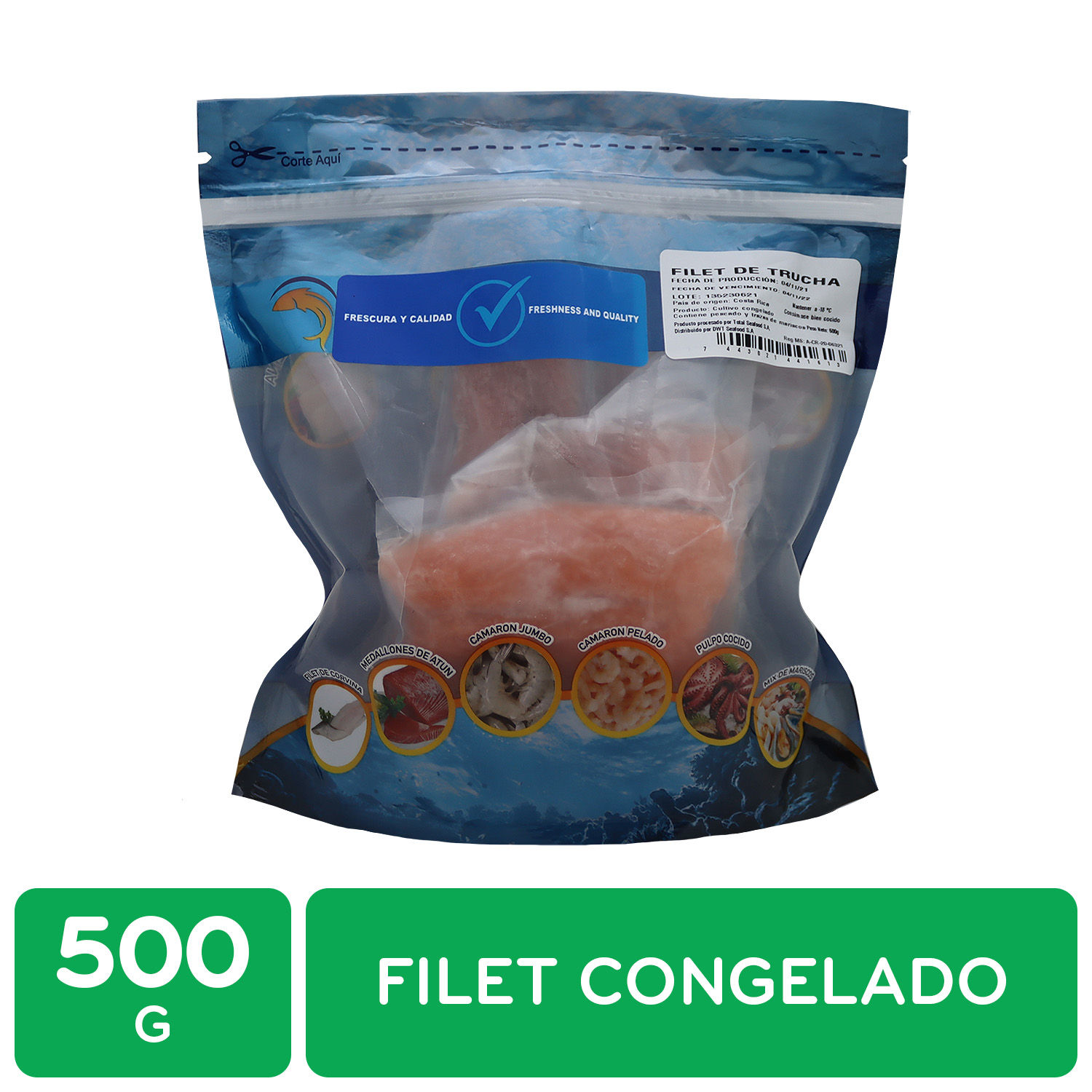 Filet Trucha Con Piel Aquicola Congelado Auto Mercado Paquete 500 G