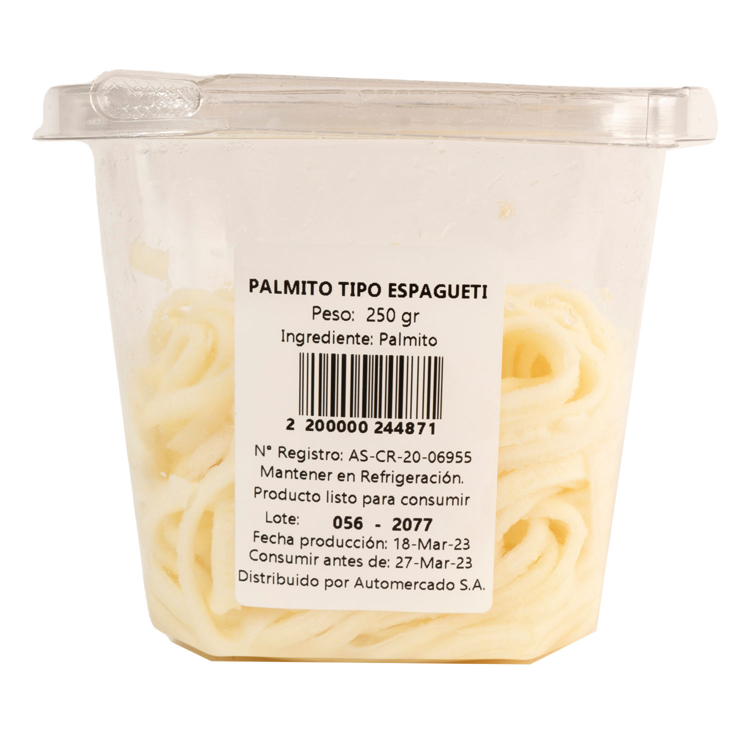 Palmito Tipo Spagueti Auto Mercado Bandeja 250 G