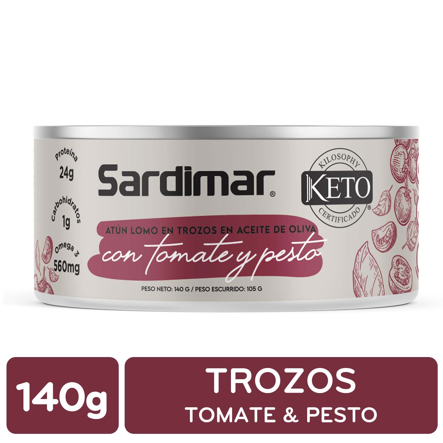 Atun Lomo Trozos Aceite Oliva Tomate Pesto Keto Sardimar Lata 140 G
