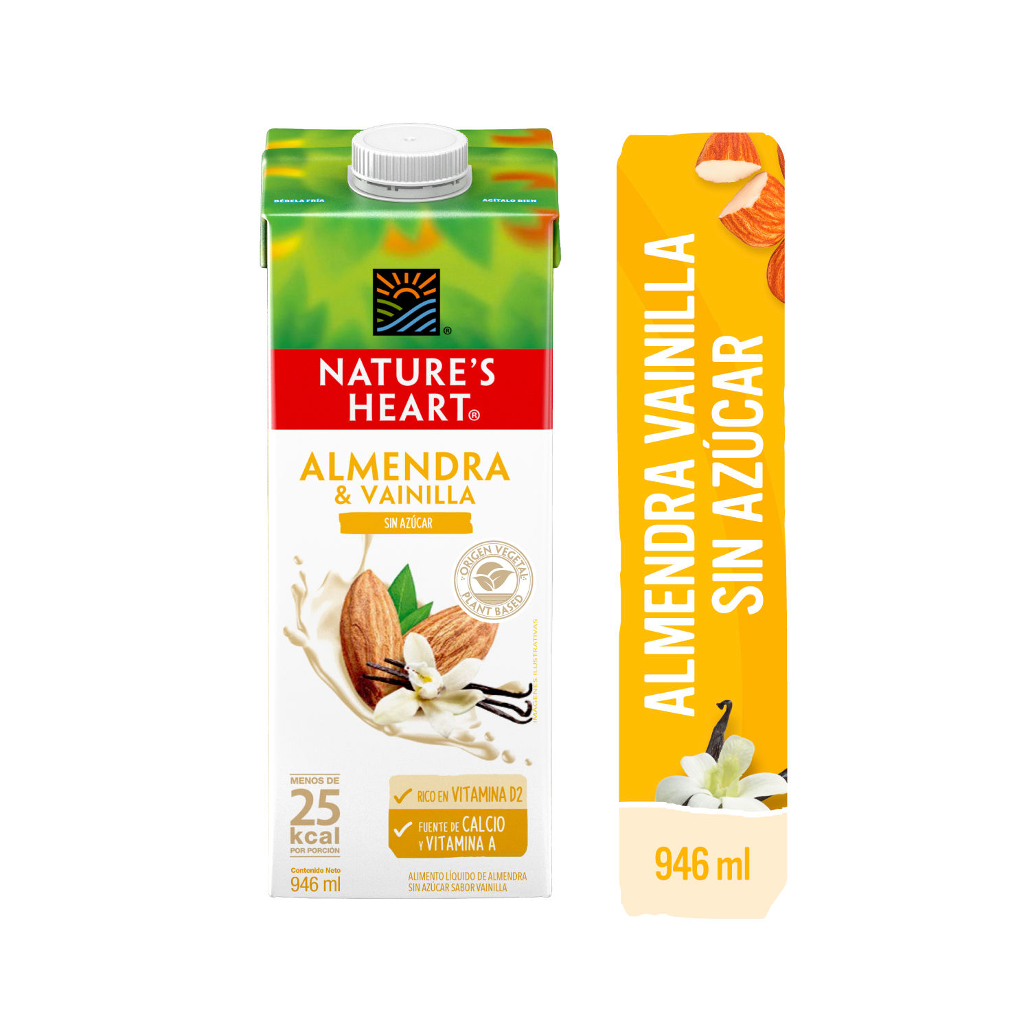 Bebida Semilla Almendra Liquido Vainilla Sin Azúcar Natures Heart Tetra Brick 946 Ml