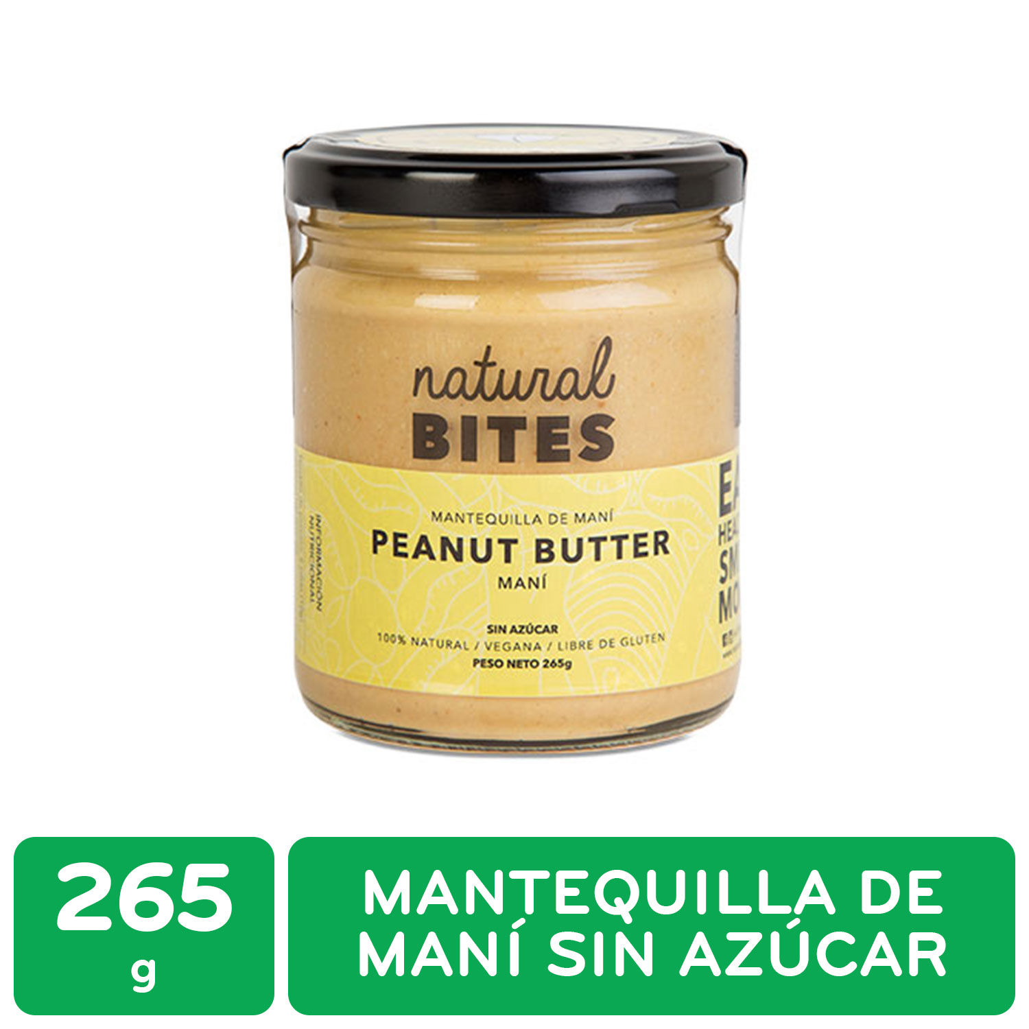 Mantequilla Mani Sin Azucar Natural Bites Envase 265 G
