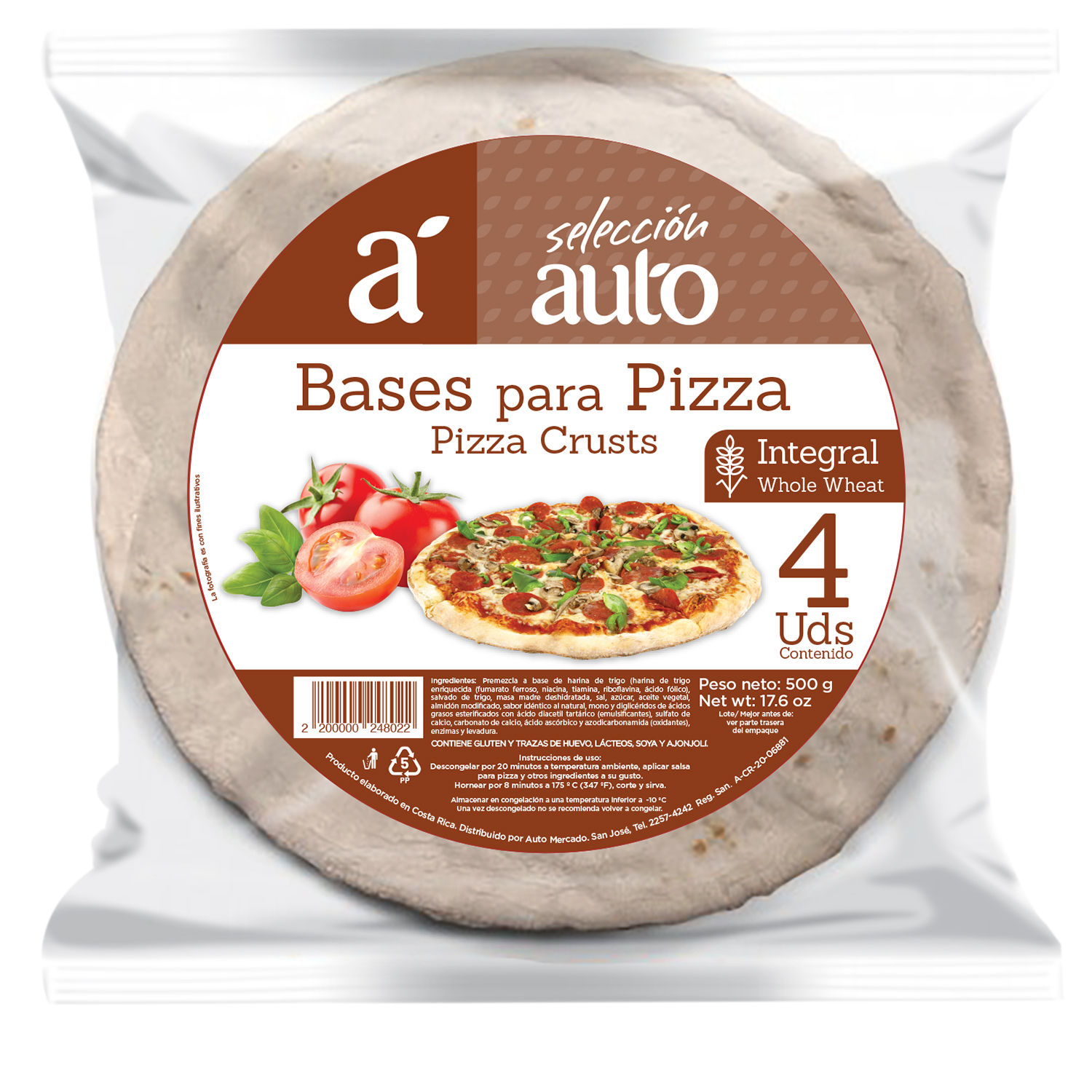 Base Pizza Integral Seleccion 4 Unidades Auto Paquete 500 G