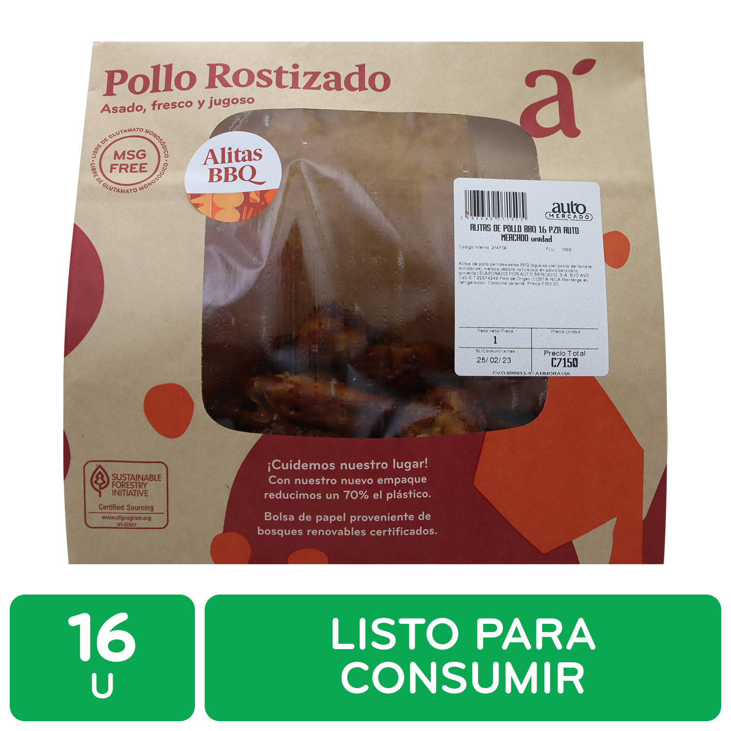 Alitas De Pollo Bbq 16 Piezas Auto Mercado Unidad