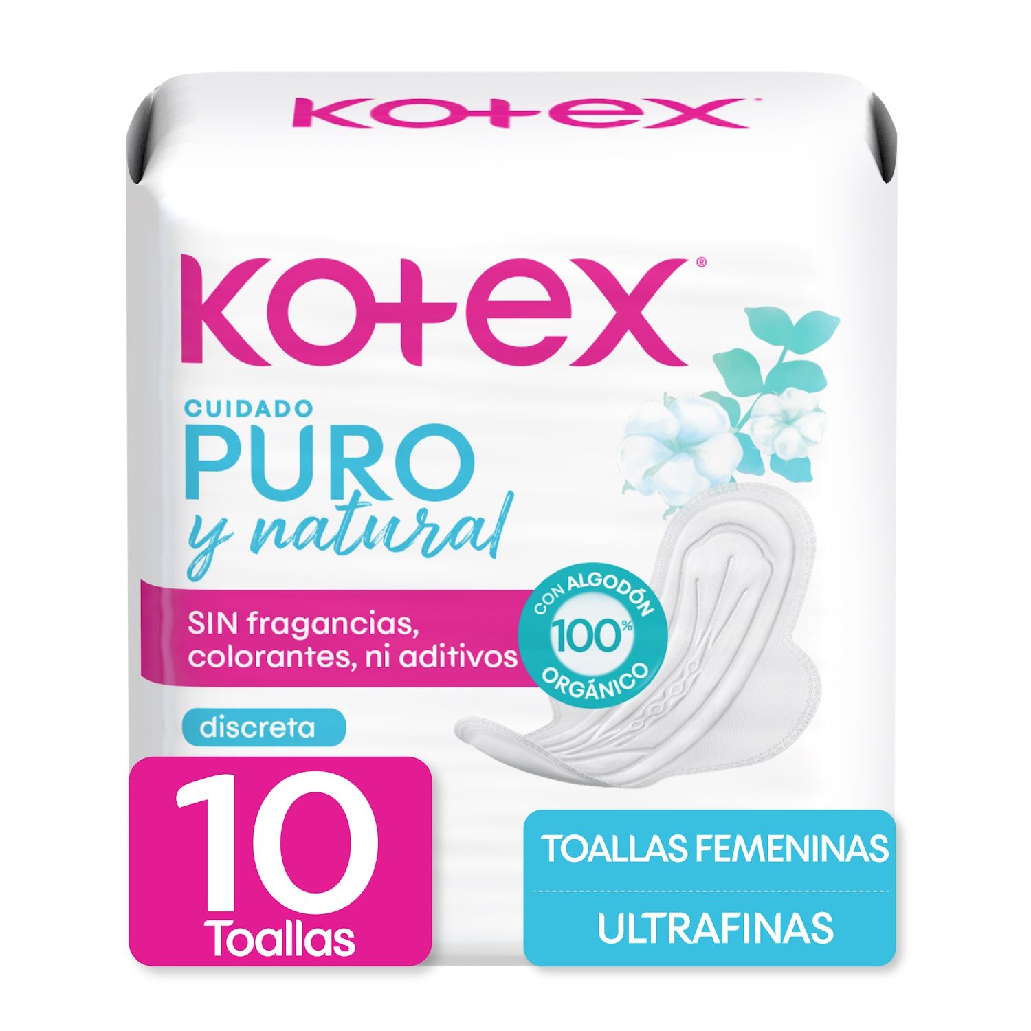 Toalla Intima Puro Y Natural Kotex Paquete 10 Unid
