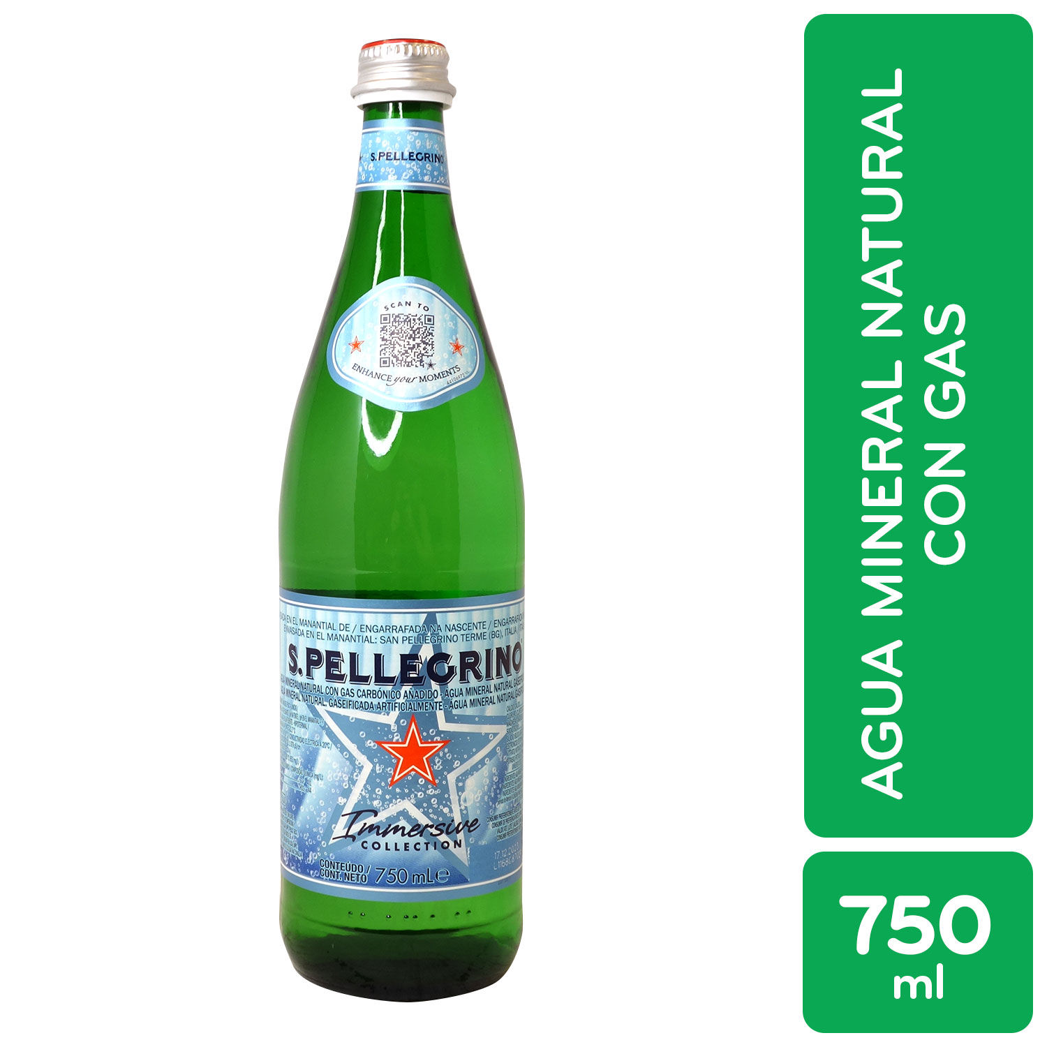 Agua Mineral Natural con Gas San Pellegrino, 750 ml