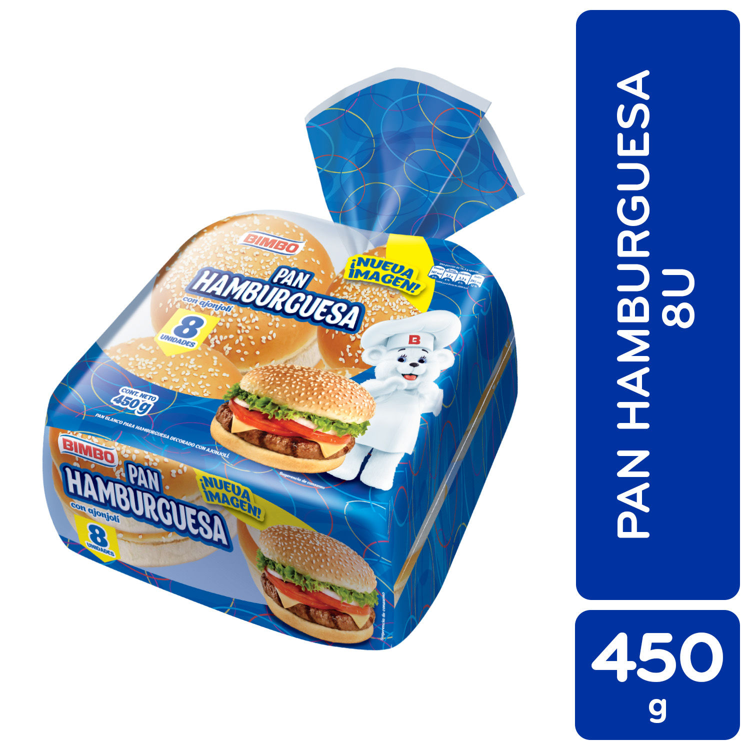 Pan Empacado Hamburguesa Bimbollos 8u Bimbo Paquete 450 G