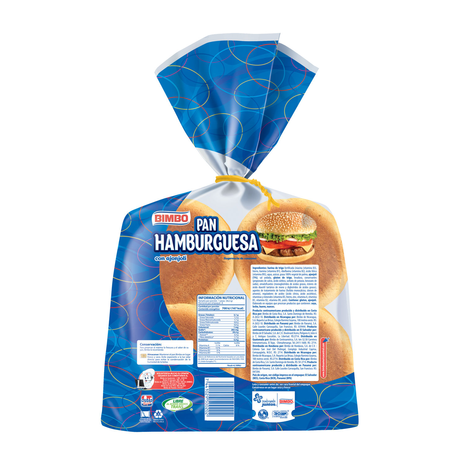 Pan Empacado Hamburguesa Bimbollos 8u Bimbo Paquete 450 G