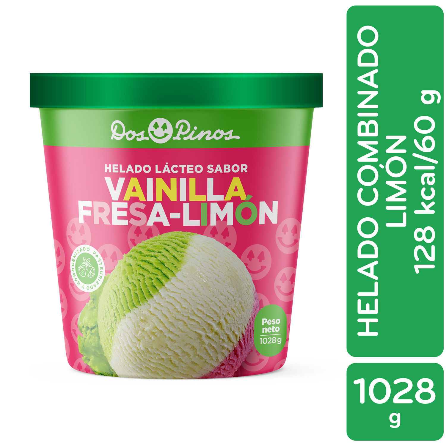 Helado Vainilla Fresa Limon Dos Pinos Envase 1028 G