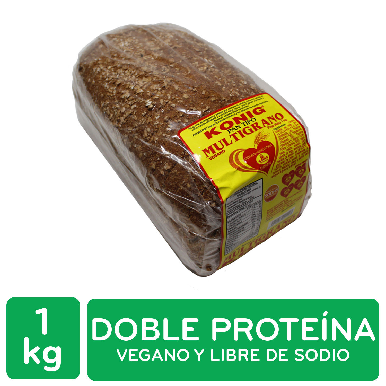 Pan Empacado Integral Multigrano Konig Paquete 1000 G