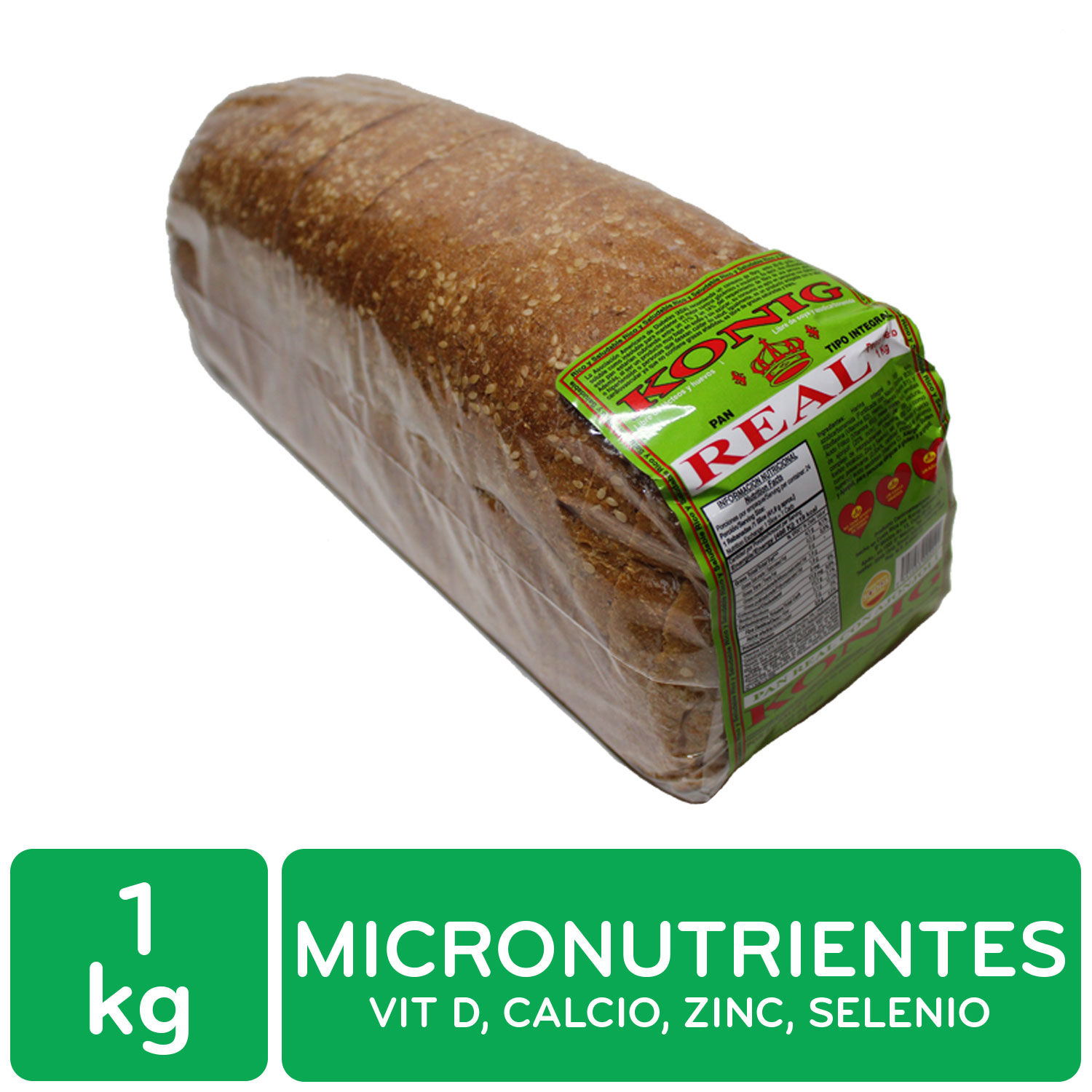 Pan Empacado Integral Ajonjoli Konig Paquete 1000 G