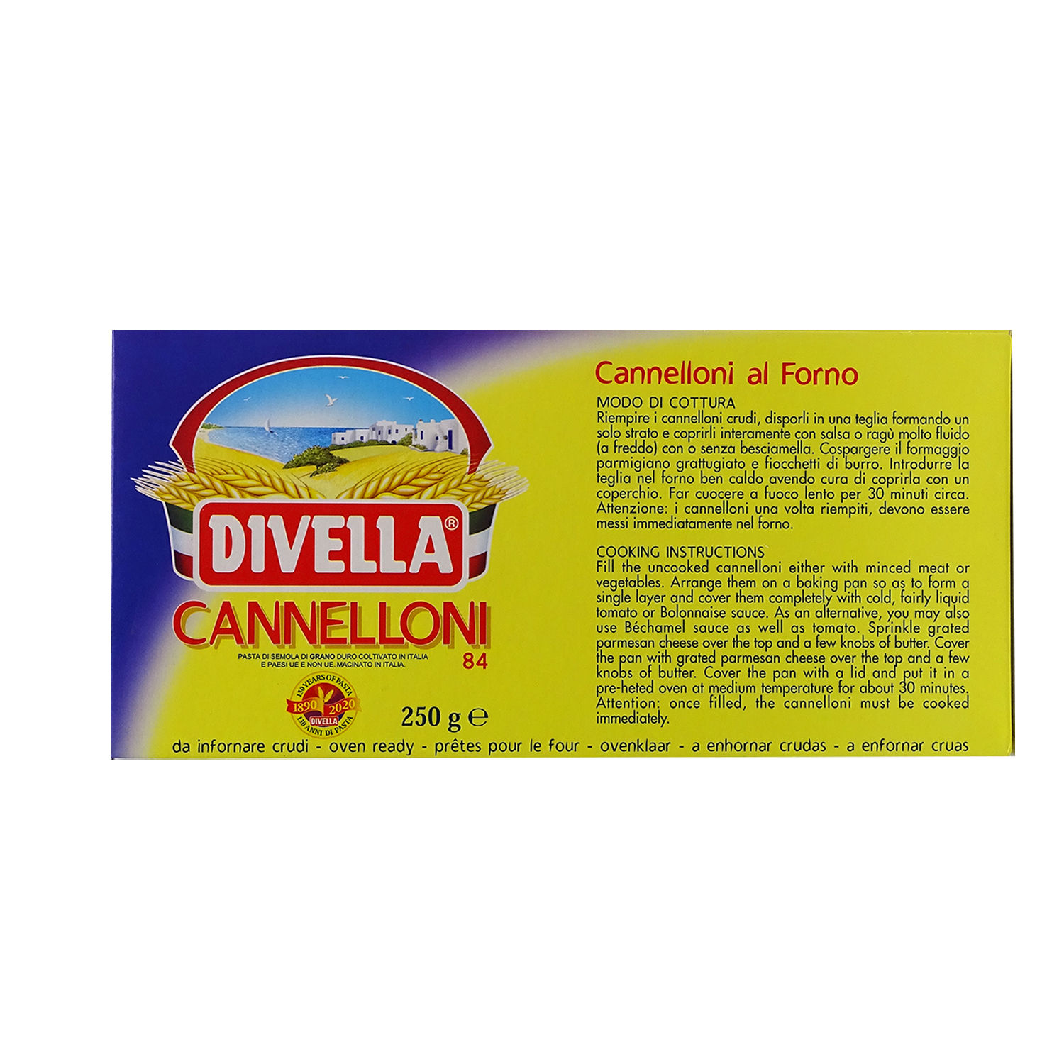 Pasta Alimenticia Canelon Precodico 85 Divella Caja 250 G