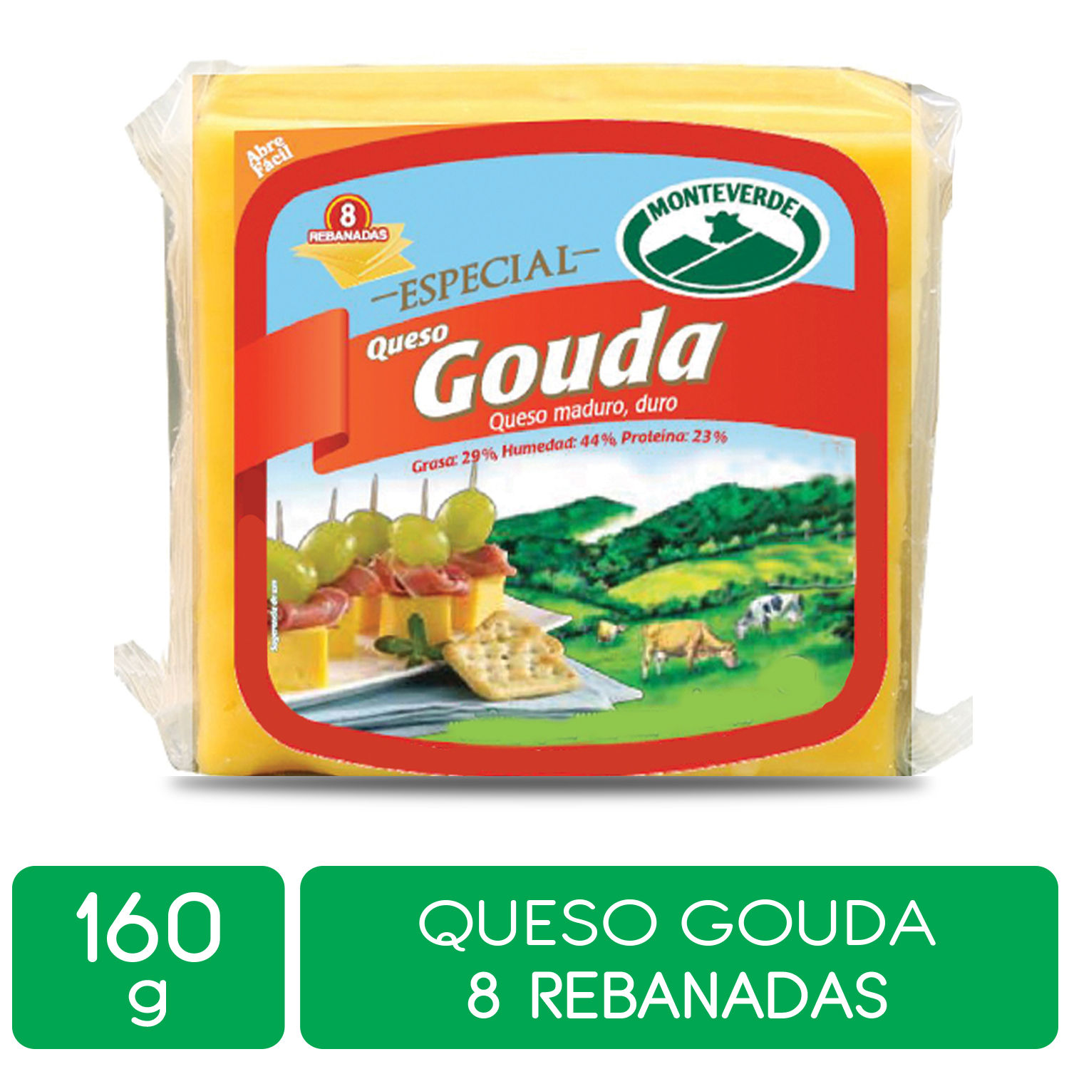 Queso Gouda Rebanado 8u Monteverde Auto Mercado
