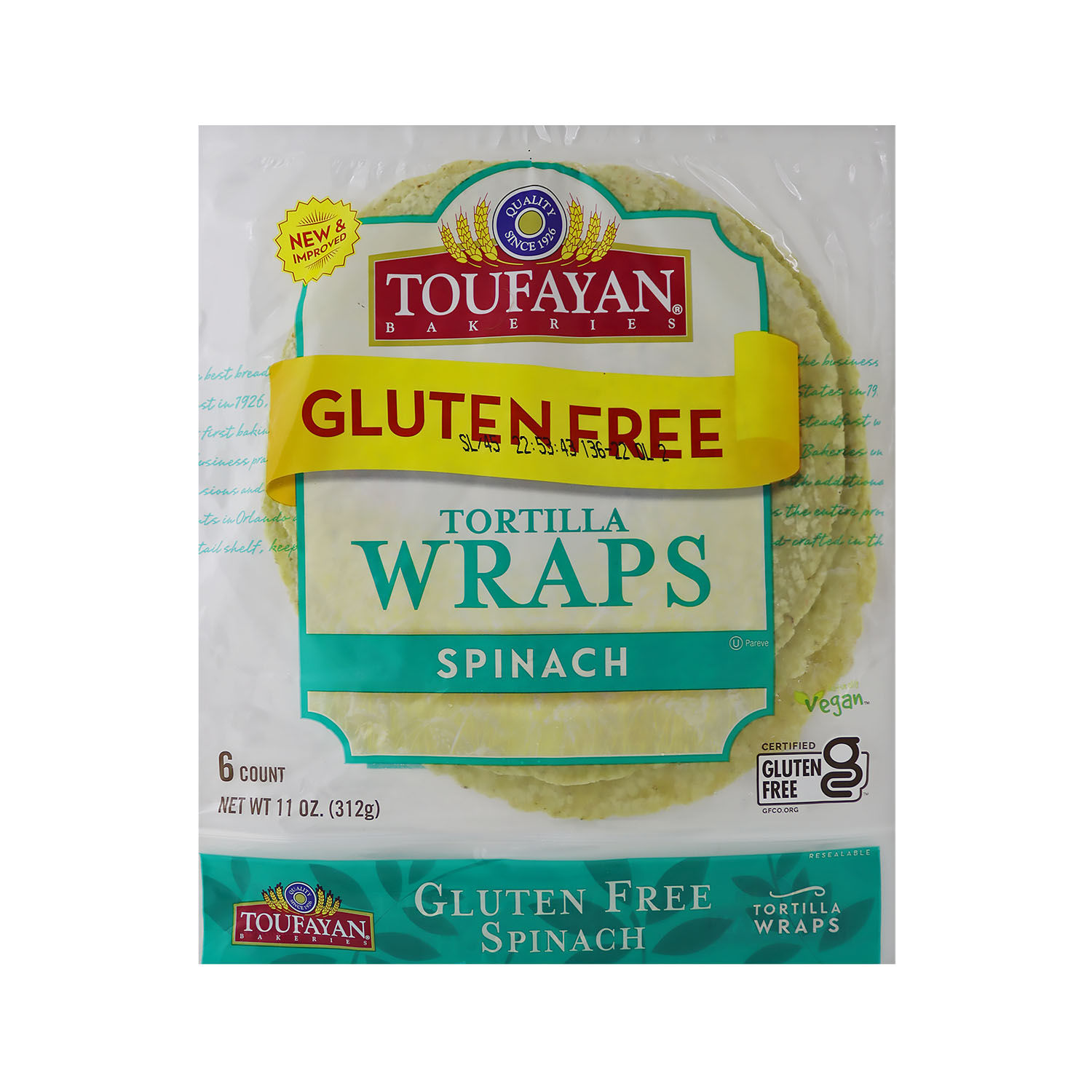 Tortillas Wraps Espinaca Sin Gluten Toufayan Paquete 312 G