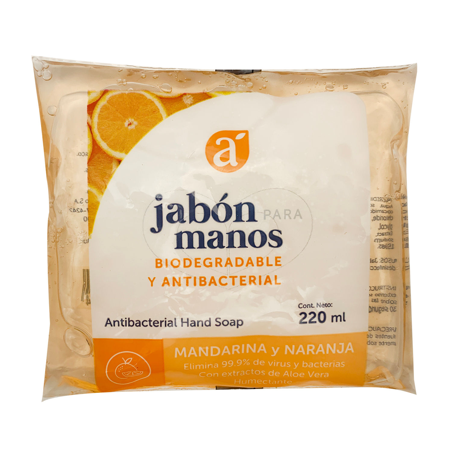 Jabon Liquido Manos  Antibacterial Mandarina Y Naranja Selección Auto Bolsa 220 G