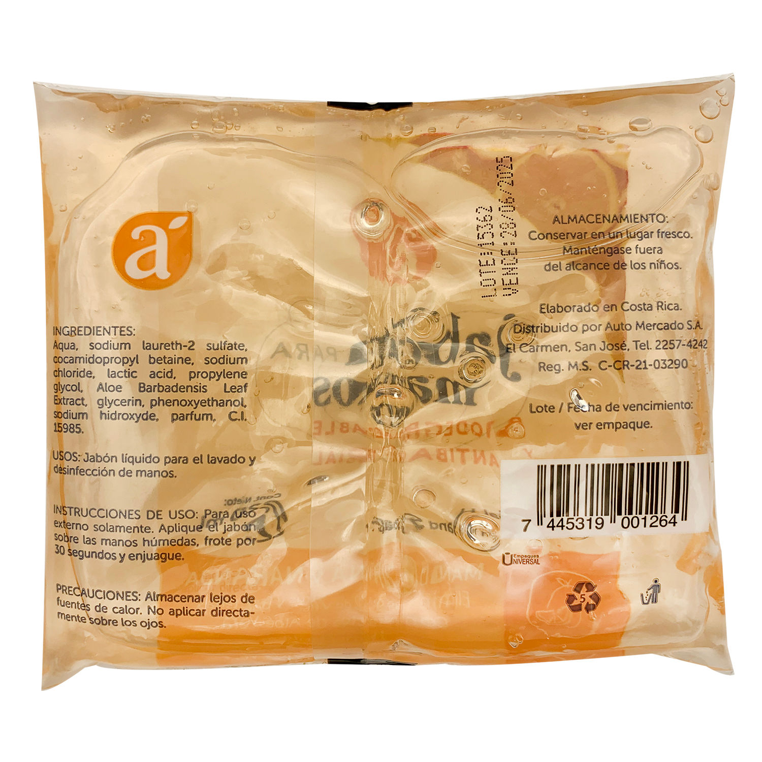 Jabon Liquido Manos  Antibacterial Mandarina Y Naranja Selección Auto Bolsa 220 G