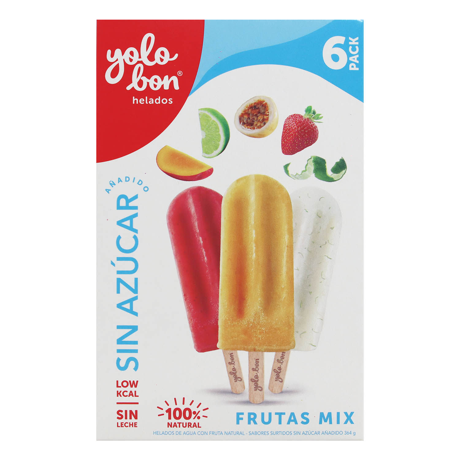 Helado Fruta Mix Sin Azucar 6u Yolobon Caja 372 G