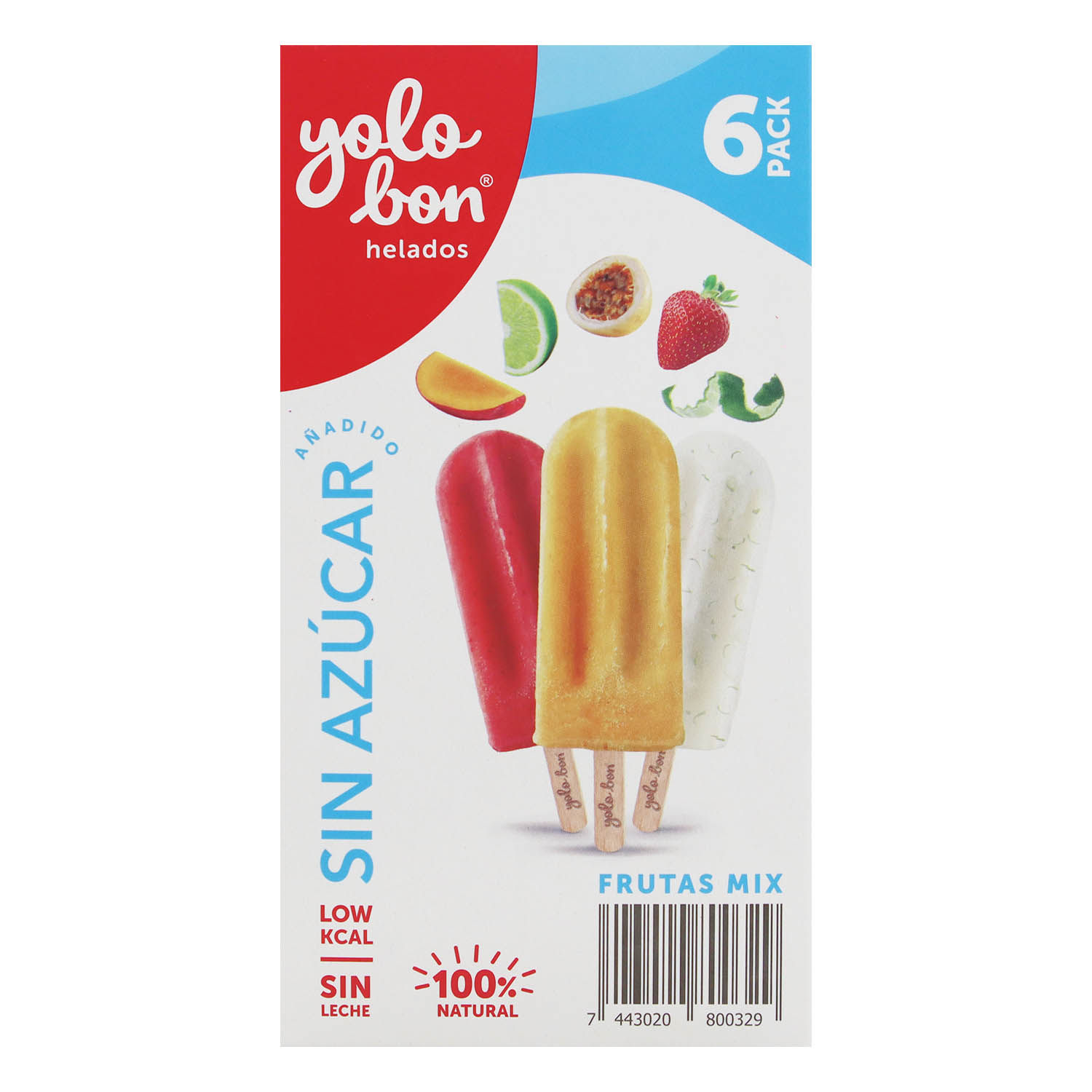 Helado Fruta Mix Sin Azucar 6u Yolobon Caja 372 G