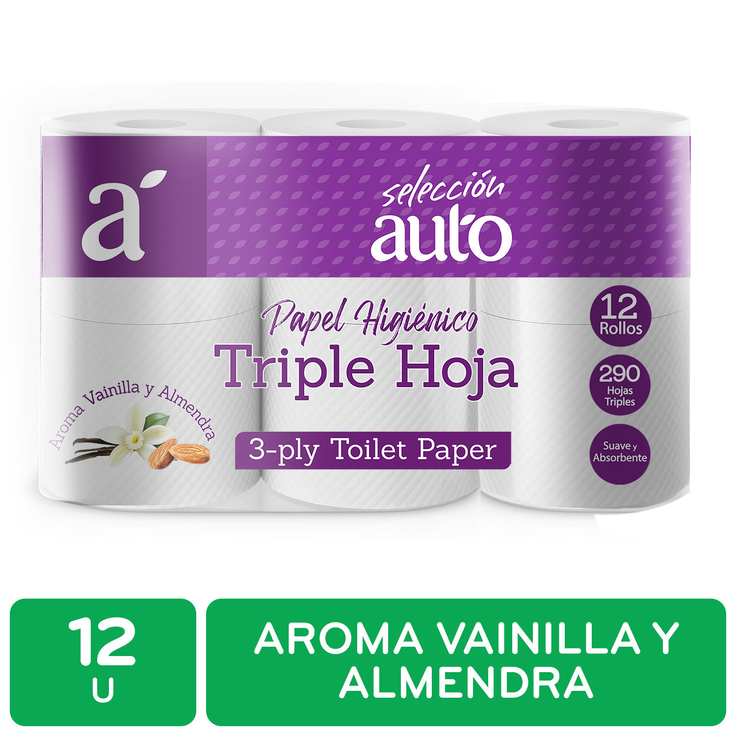 Papel Higienico Triple Hoja Vainilla Y Almendra 12u Selección Auto Paquete 1380 G