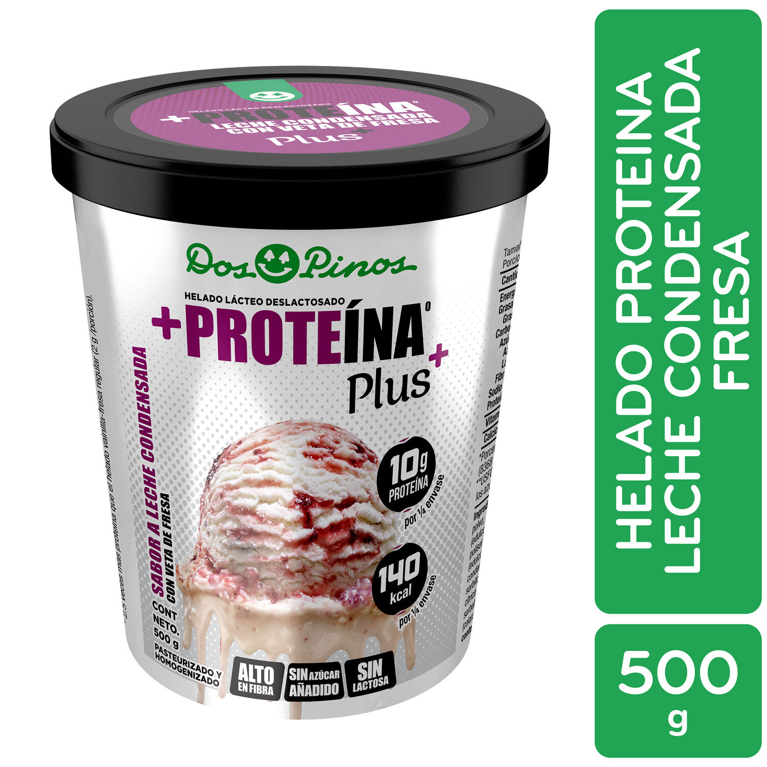 Helado Proteina Leche Condensada Fresa Dos Pinos Envase 500 G