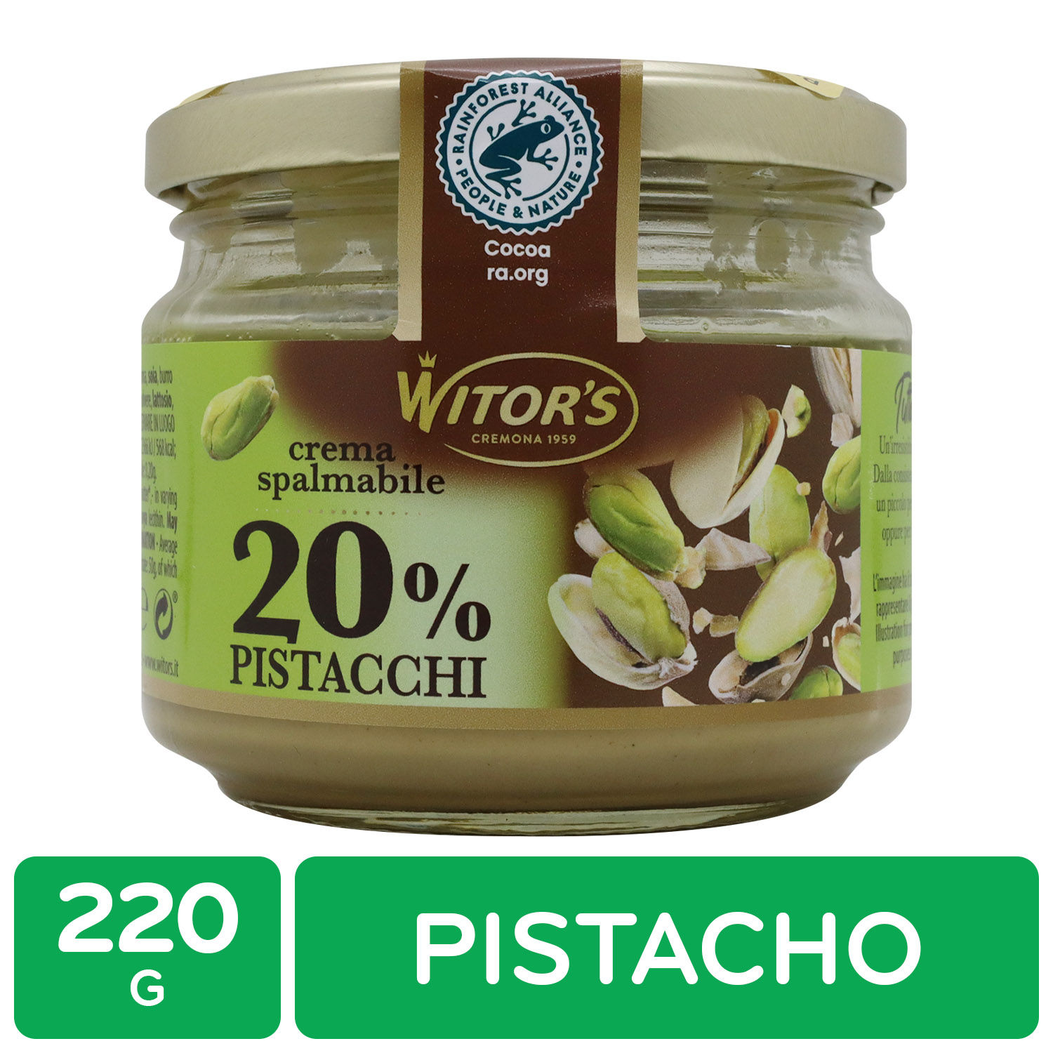 Mantequilla Chocolate Pistacho Witors Frasco 220 G