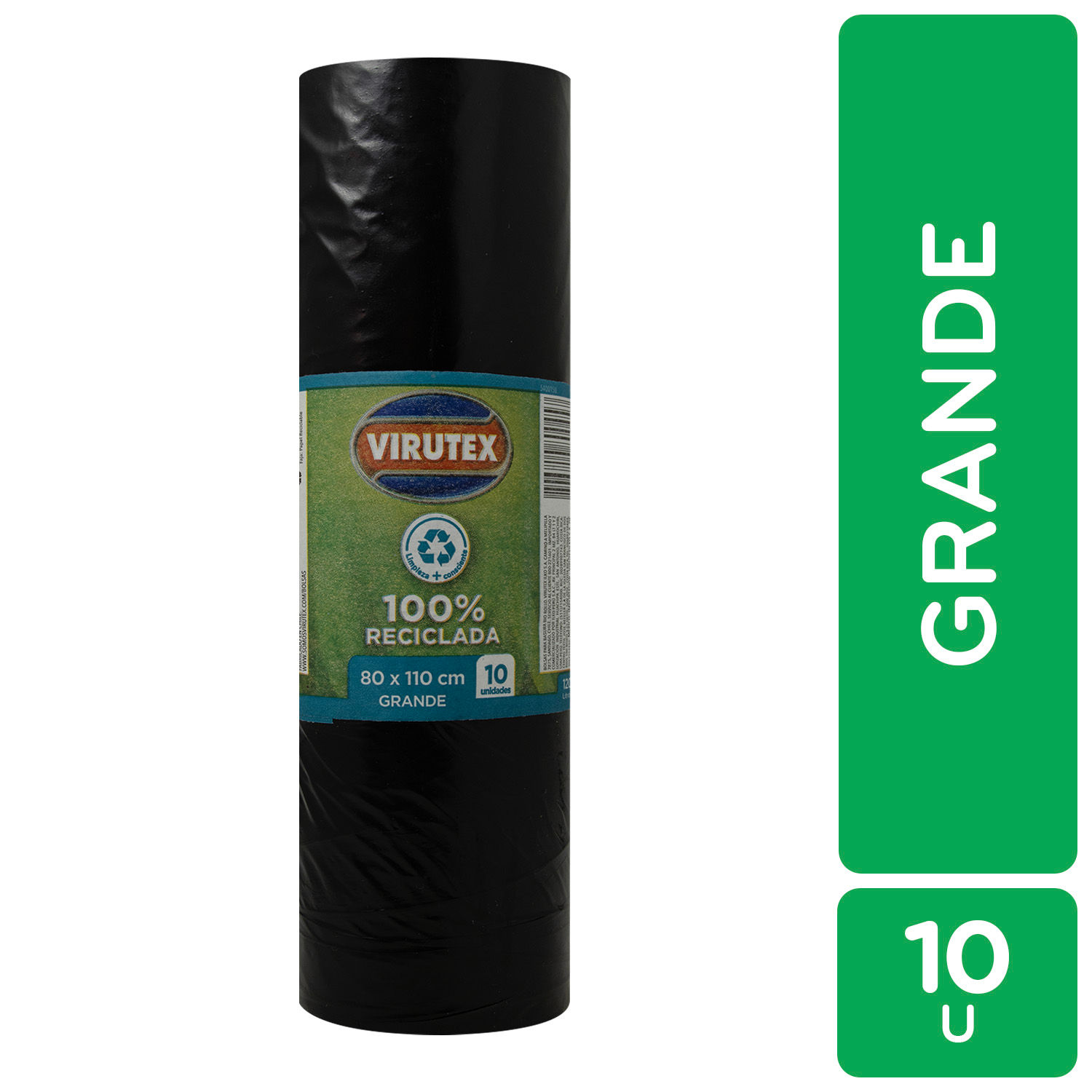 Bolsa Basura Grande Negra Rollo Reciclada Virutex Paquete 10 Unid