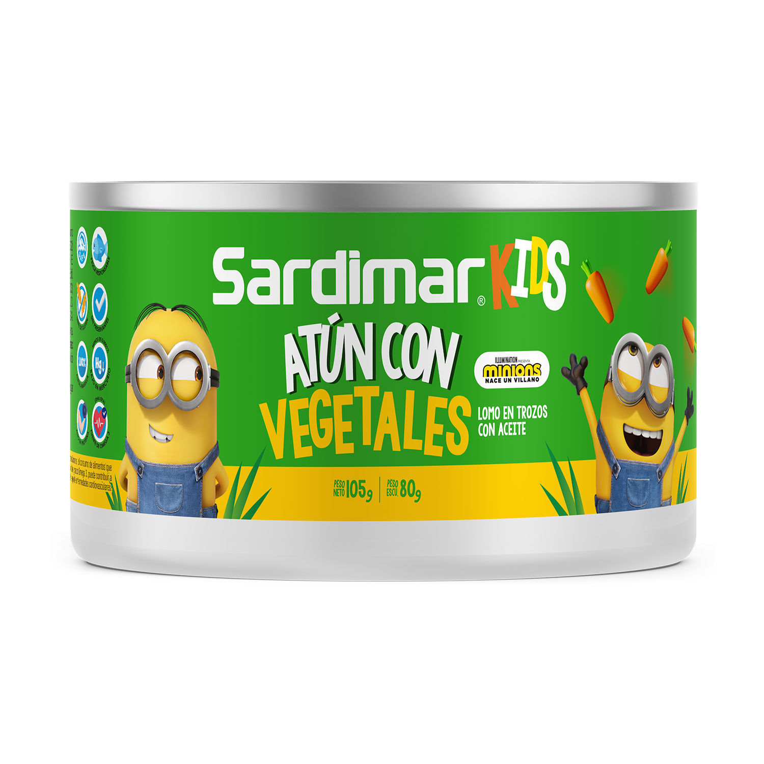 Atun Lomo Trozos Aceite Soya Vegetales Kids Sardimar Lata 105 G