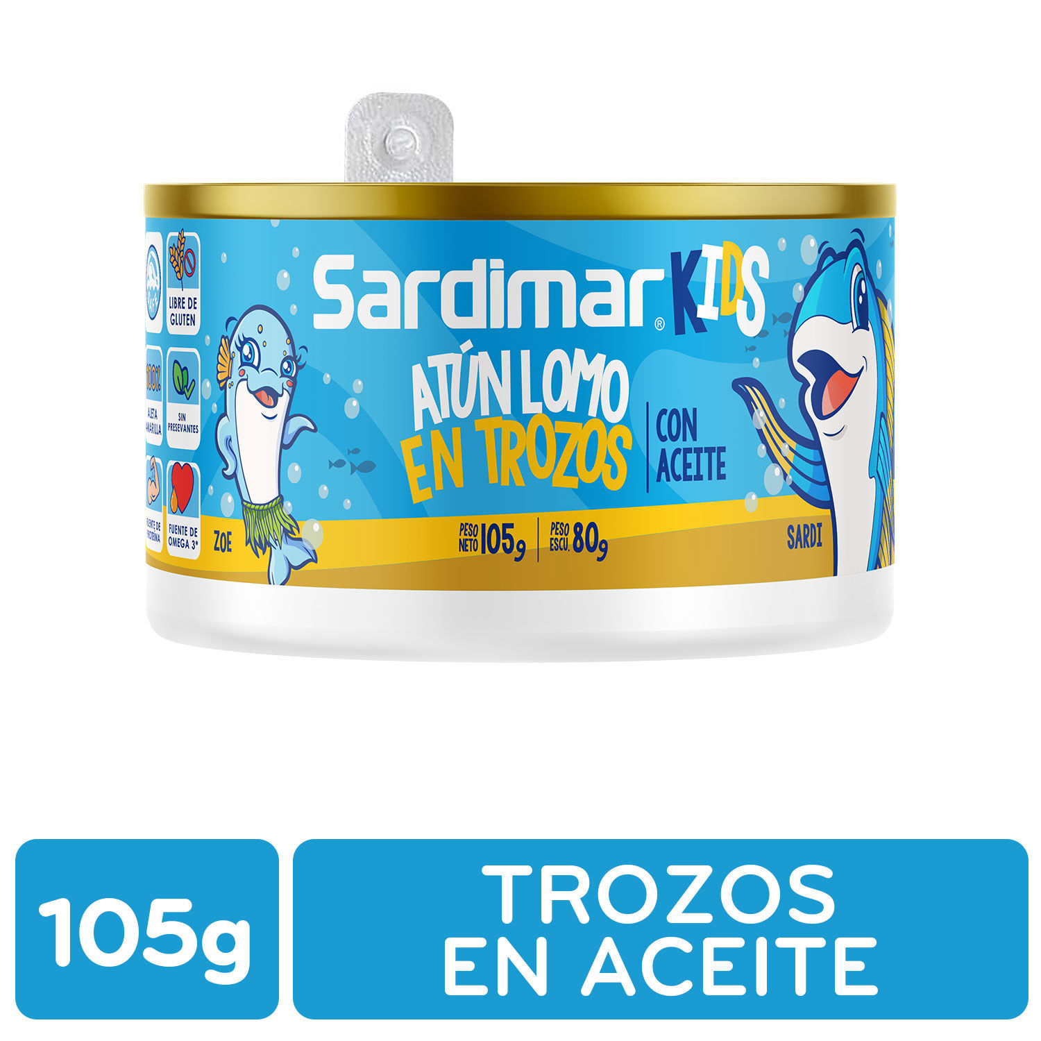 Atun Lomo Trozos Aceite Soya Kids Sardimar Lata 105 G