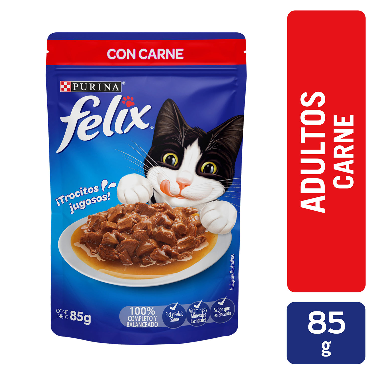 Alimento Gato Adulto Humedo Carne Felix Bolsa 85 G