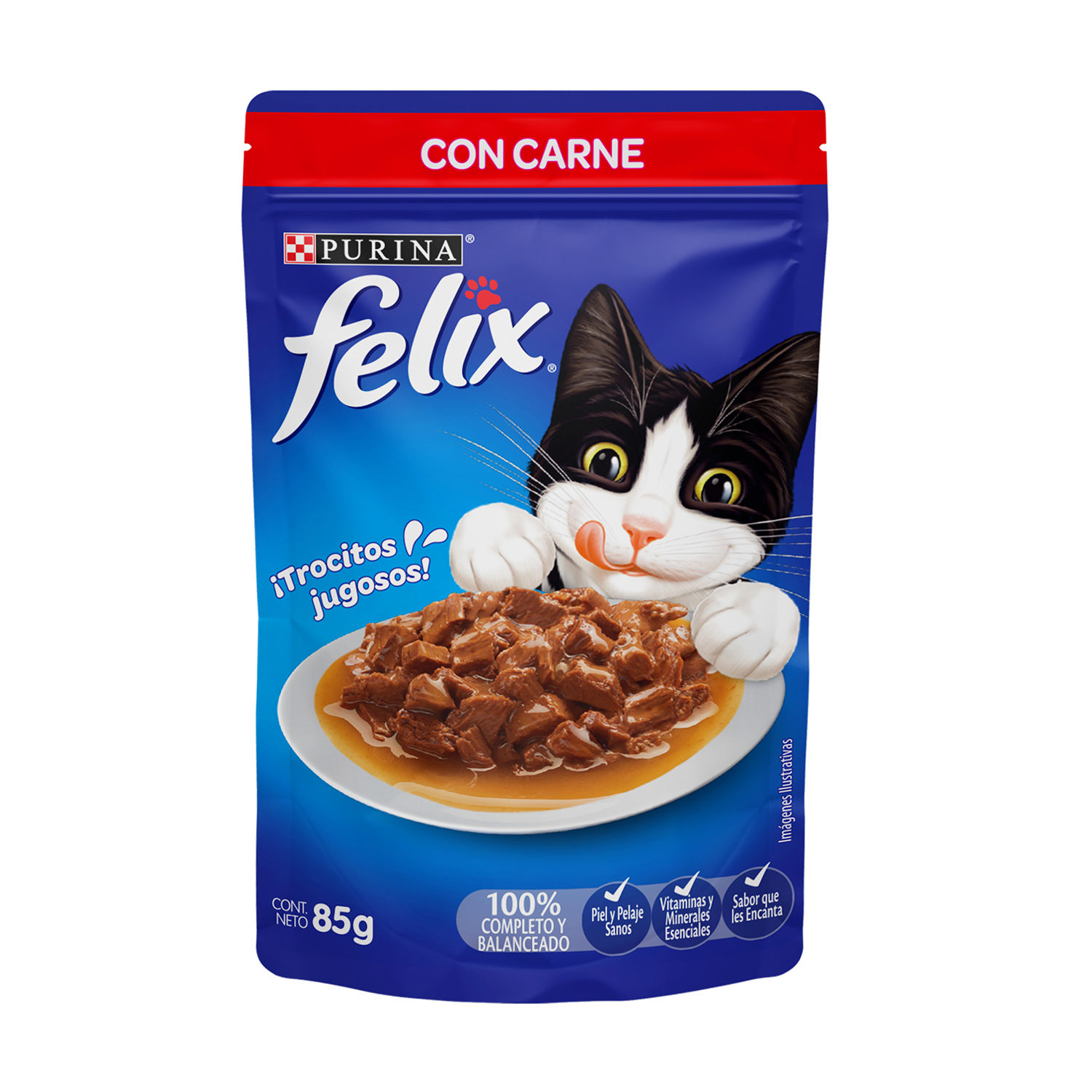 Alimento Gato Adulto Humedo Carne Felix Bolsa 85 G