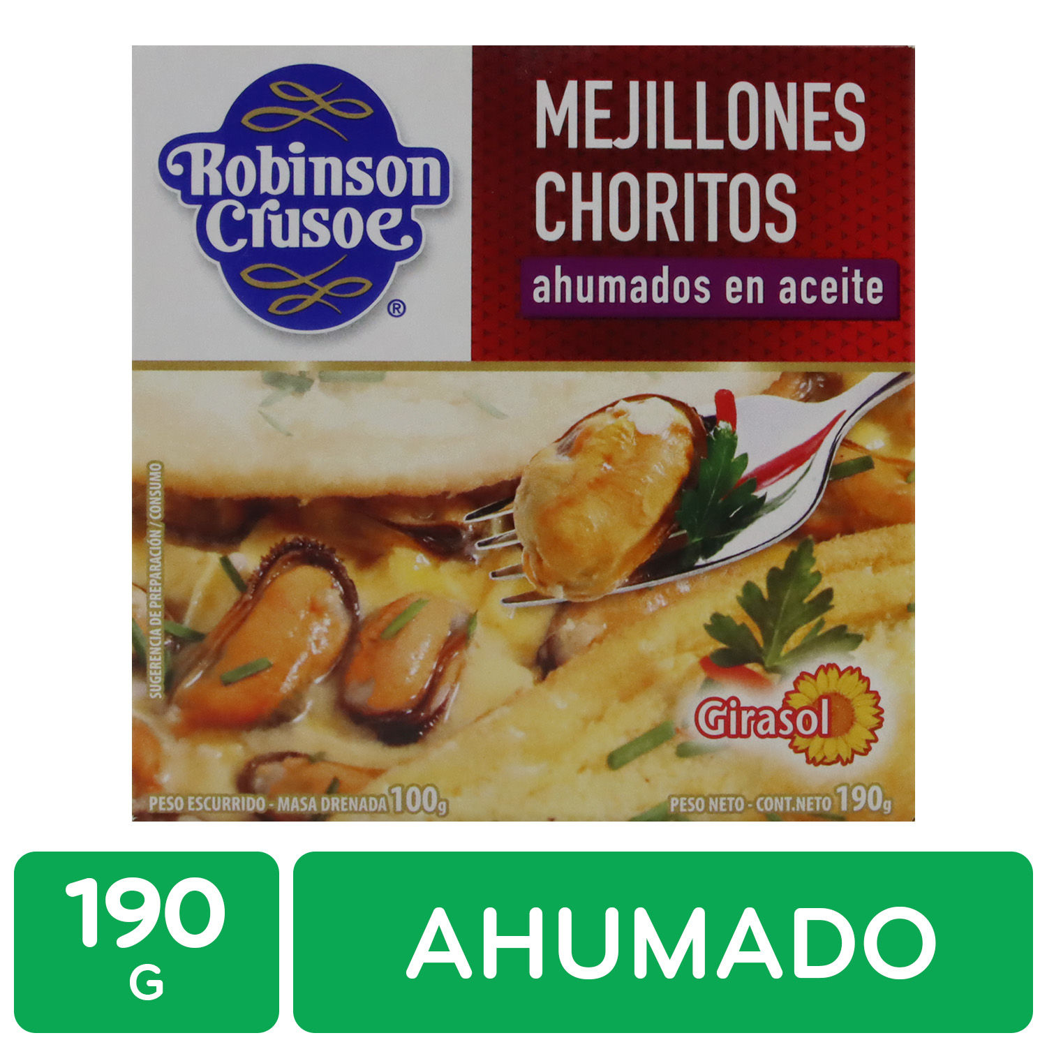 Mejillon Ahumado Aceite Robinson Crusoe Caja 190g