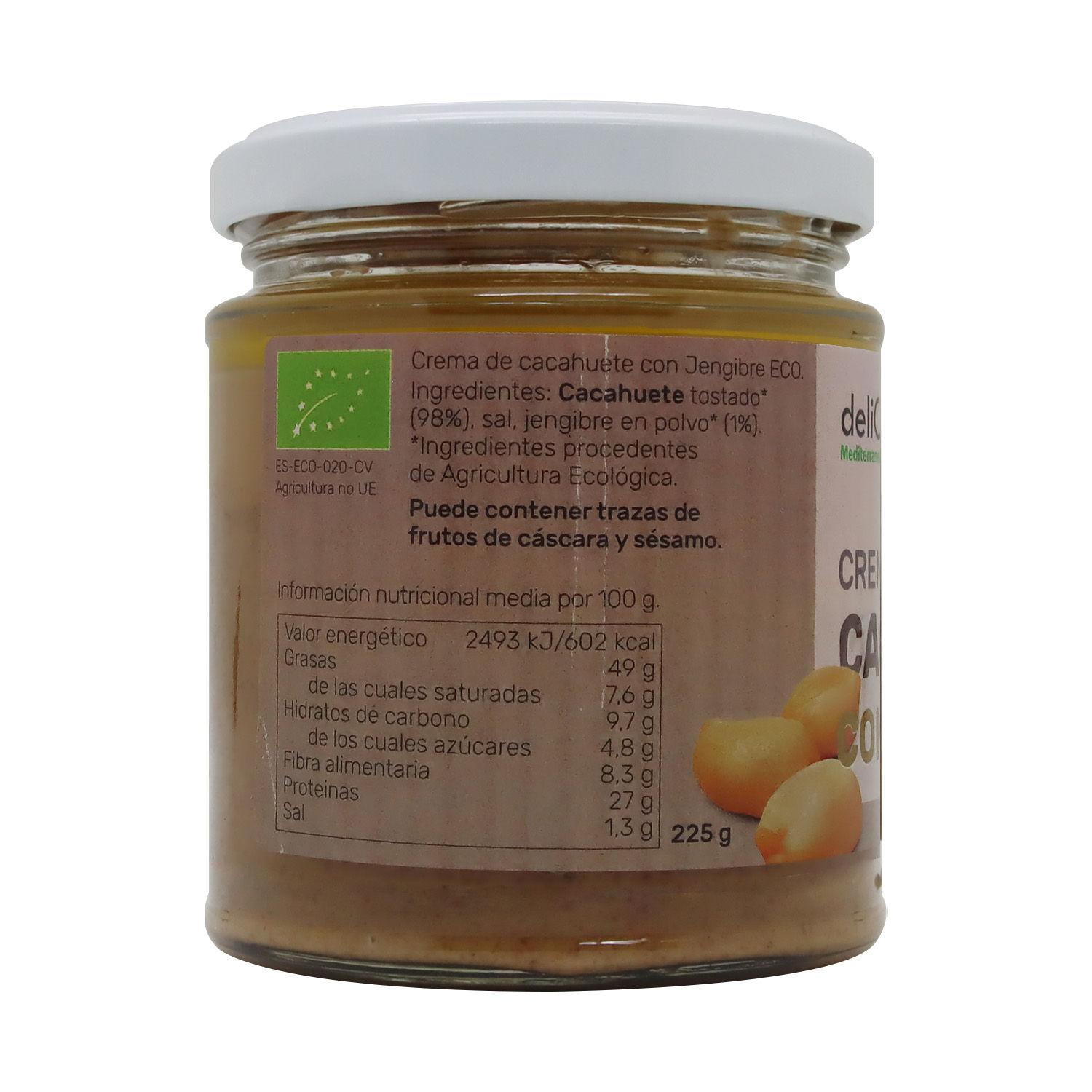 Mantequilla Mani  Jengibre Vegano  Delicatalia Frasco 225 G