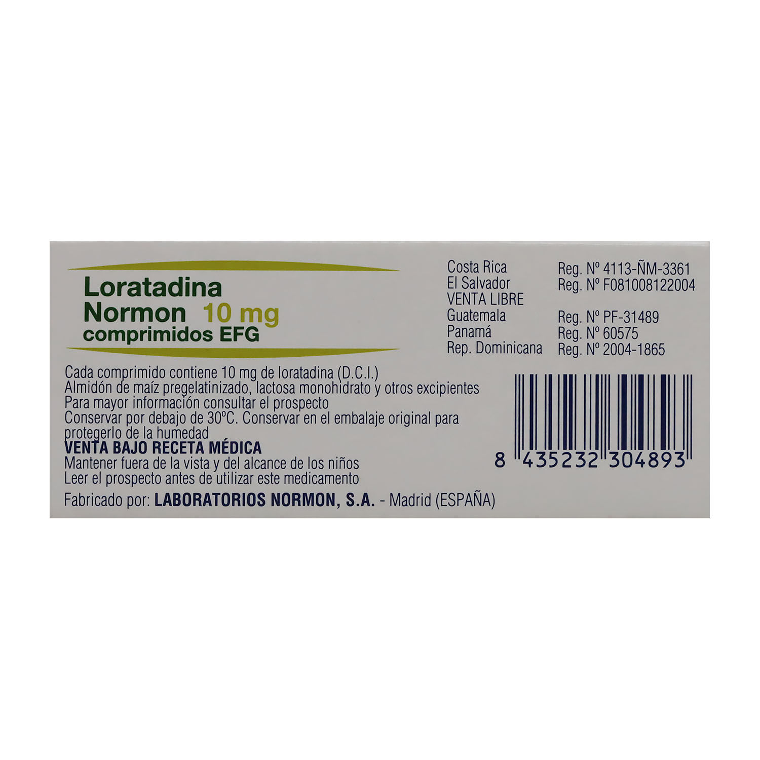 Antihistaminico Adulto Loratadina 10 Mg Normon Caja 20 Unid