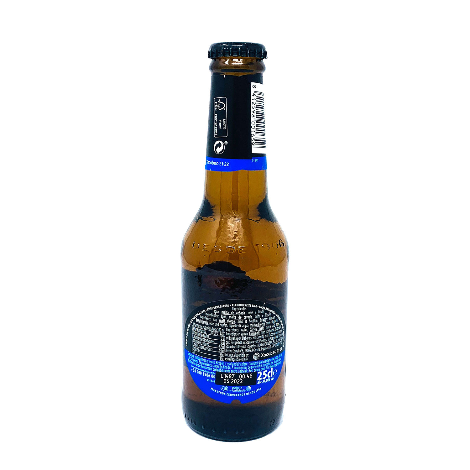 Cerveza Importada 0.0% Alcohol España Estrella De Galicia Botella 250 M L
