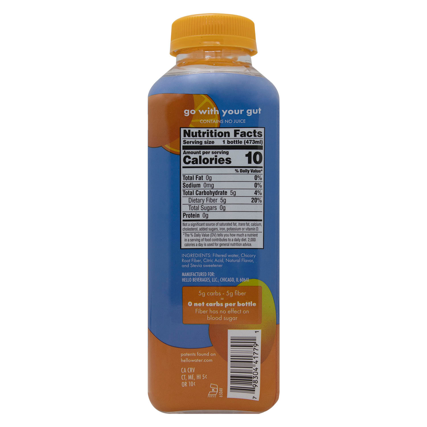 Agua Saborizada Naranja Mango Sin Azucar Hellowater Botella 473 Ml