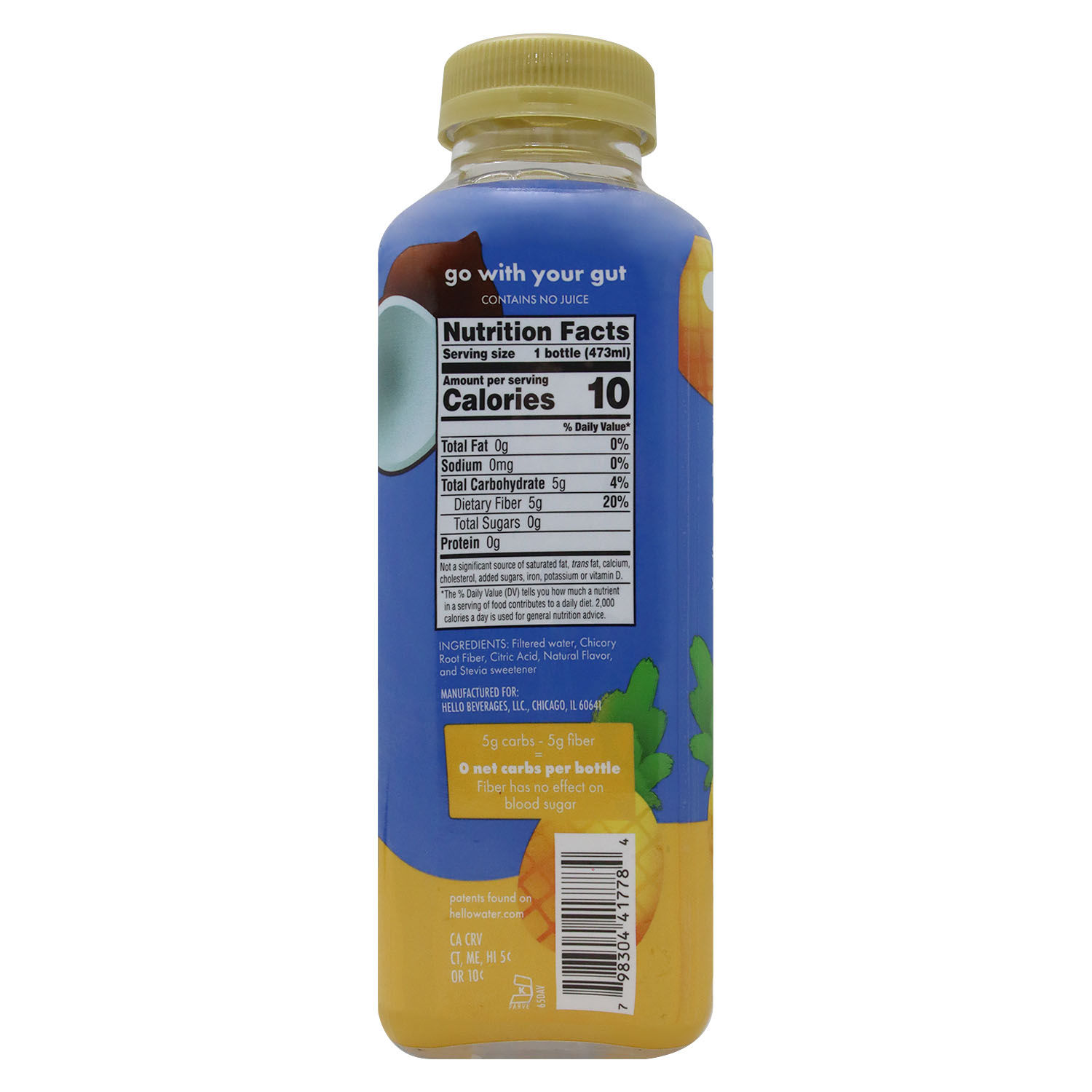 Agua Saborizada Piña Coco Sin Azucar Hellowater Botella 473 Ml