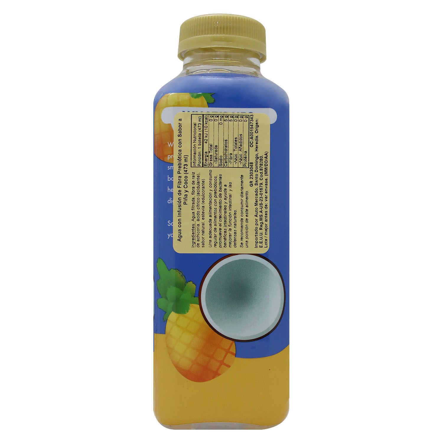 Agua Saborizada Piña Coco Sin Azucar Hellowater Botella 473 Ml