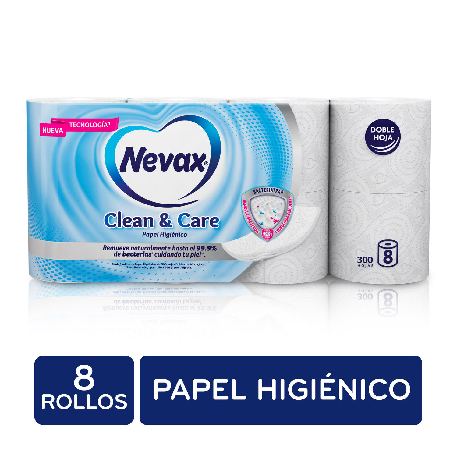 Papel Higienico Doble Hoja Limpieza Y Cuidado 8u Nevax Paquete 636 G