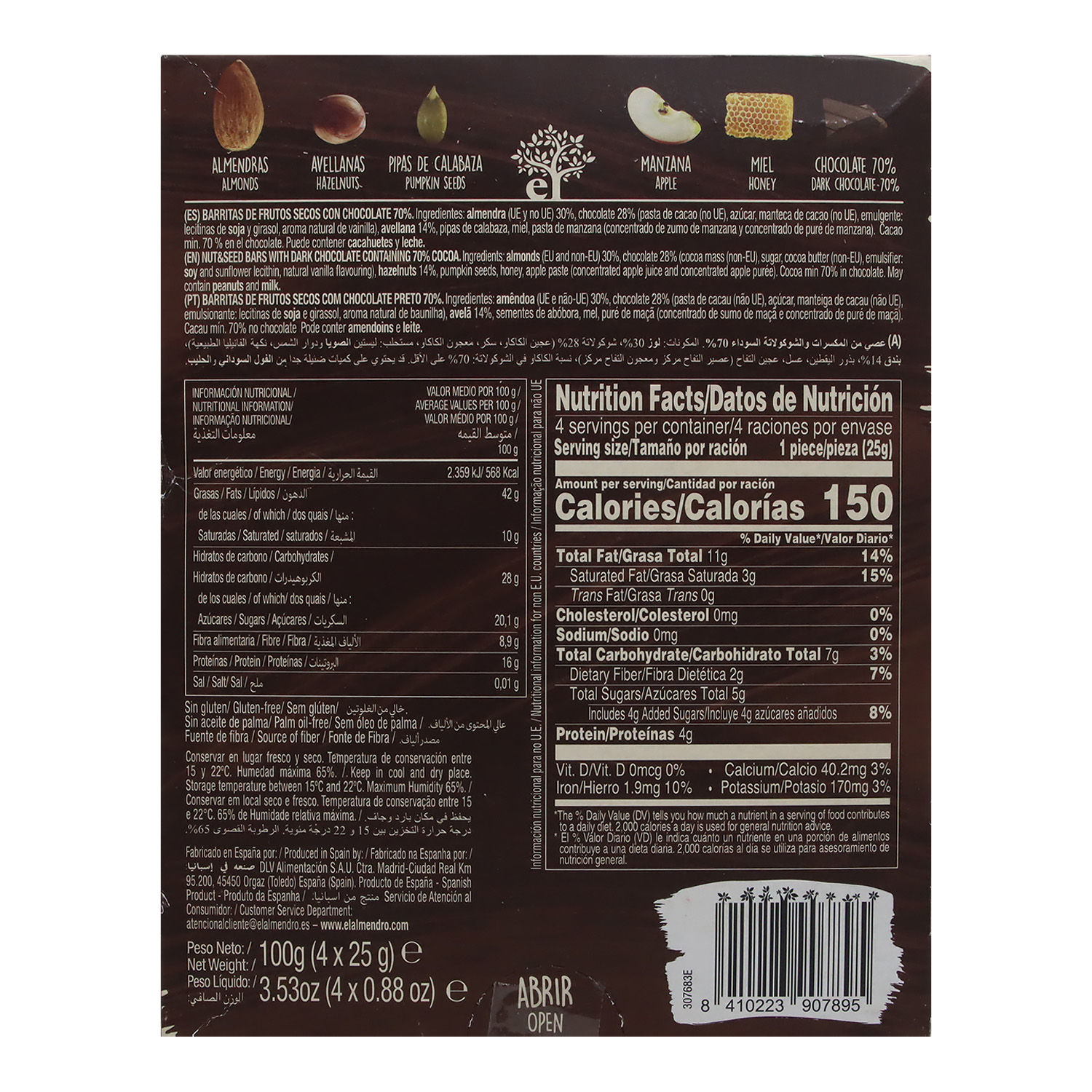 Barra Almendra Chocolate Oscuro 70% El Almendro