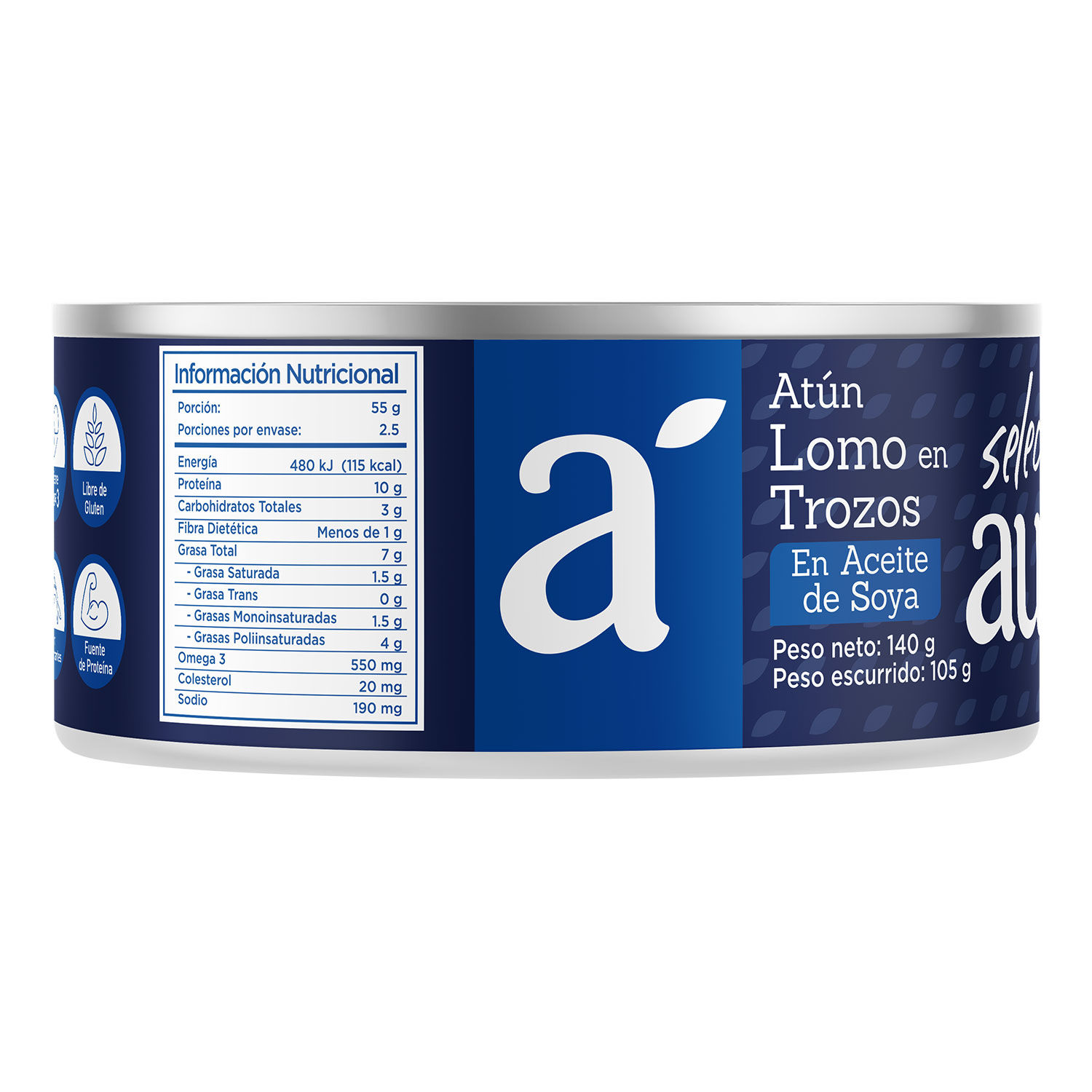 Atun Lomo Trozos Aceite Soya Selección Auto Lata 140 G