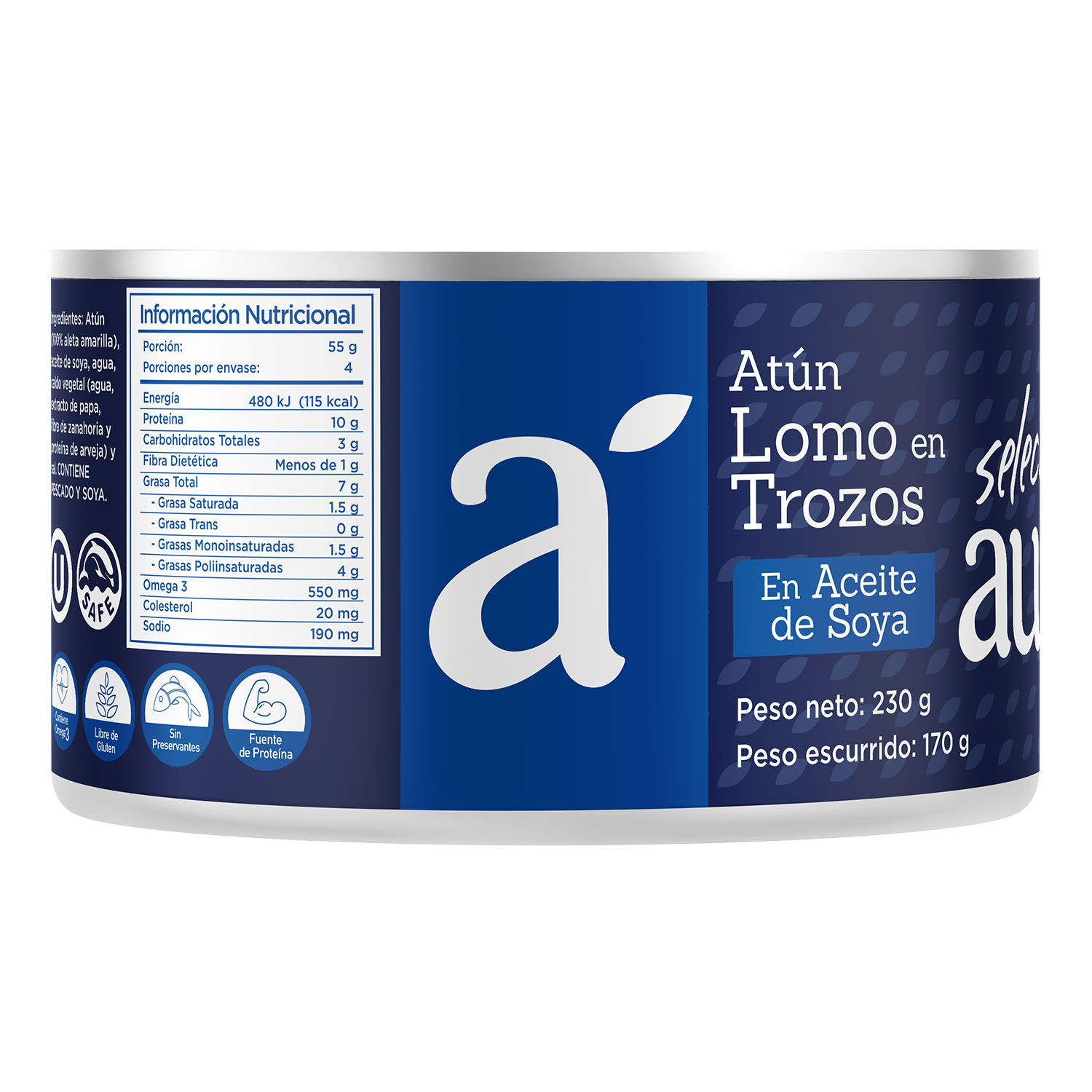 Atun Lomo Trozos Aceite Soya Selección Auto Paquete 230 G