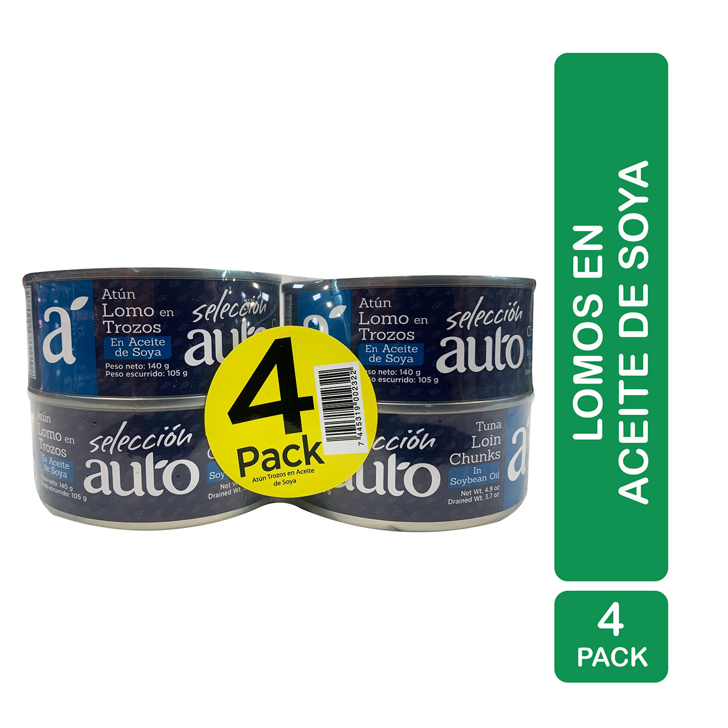 Atun Lomo Trozos Aceite Soya 4u Selección Auto Paquete 560 G