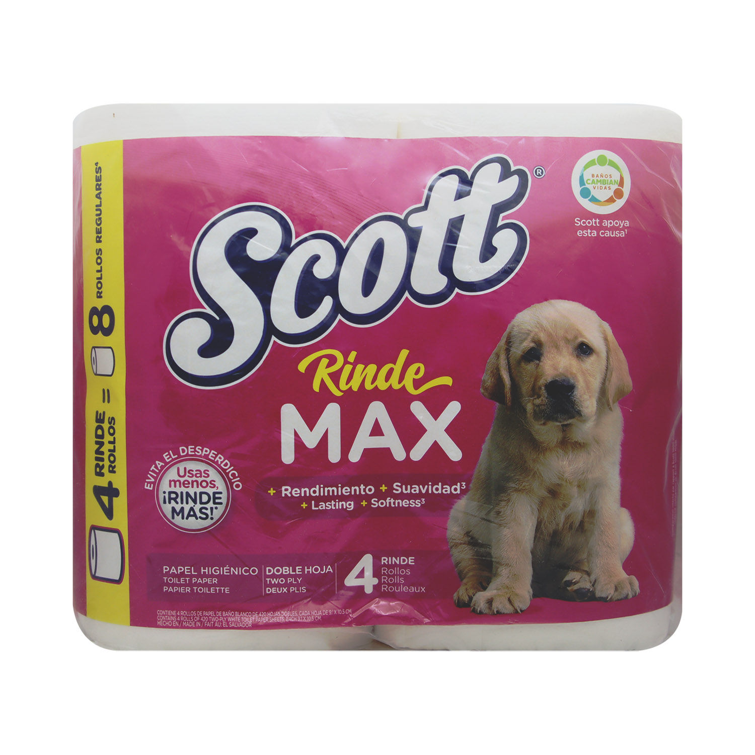 Papel Higienico Doble Hoja Rindemax 4u Scott Paquete 437.2 G