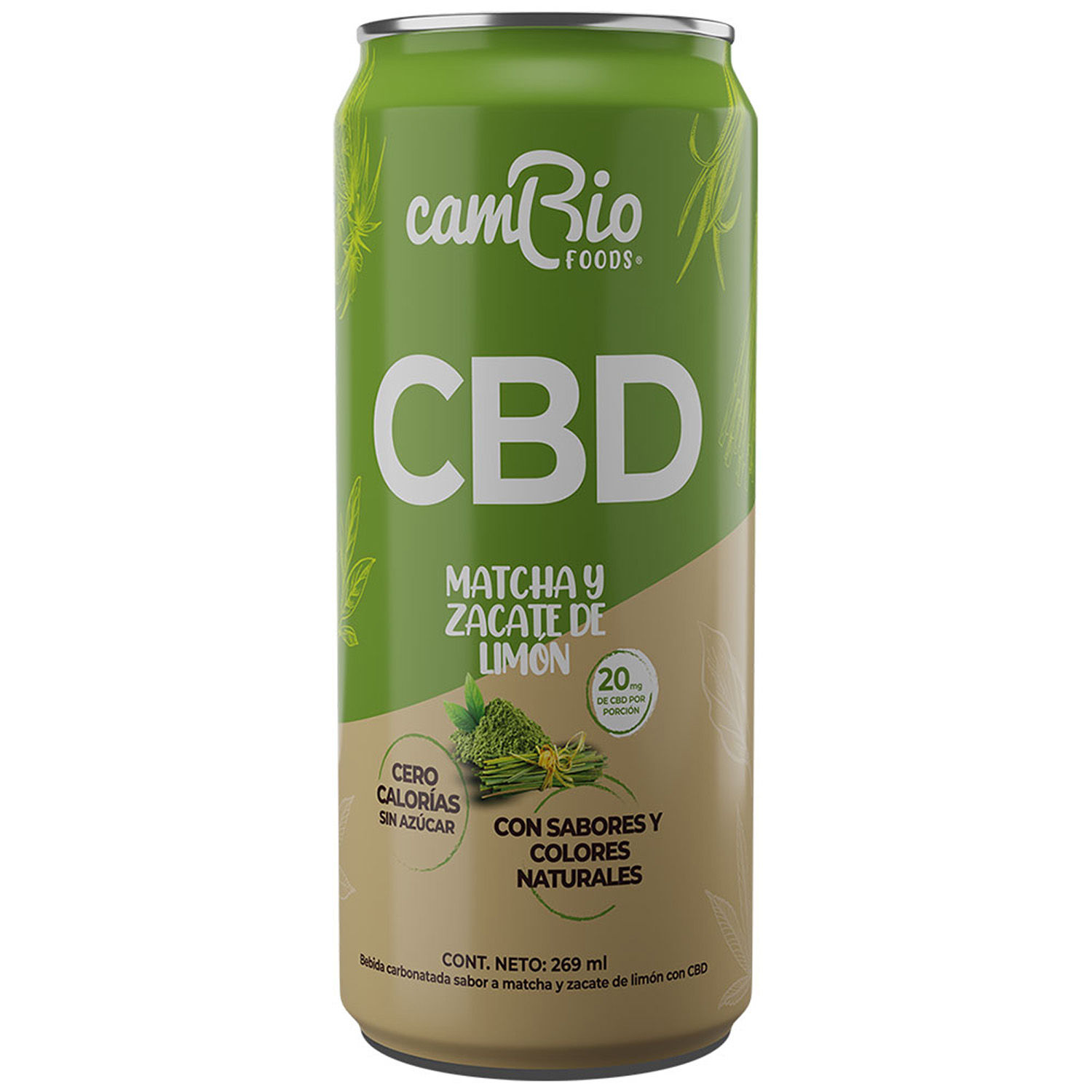 Agua Gasificada Saborizada Matcha Zacate Limon Cbd Cambio Foods