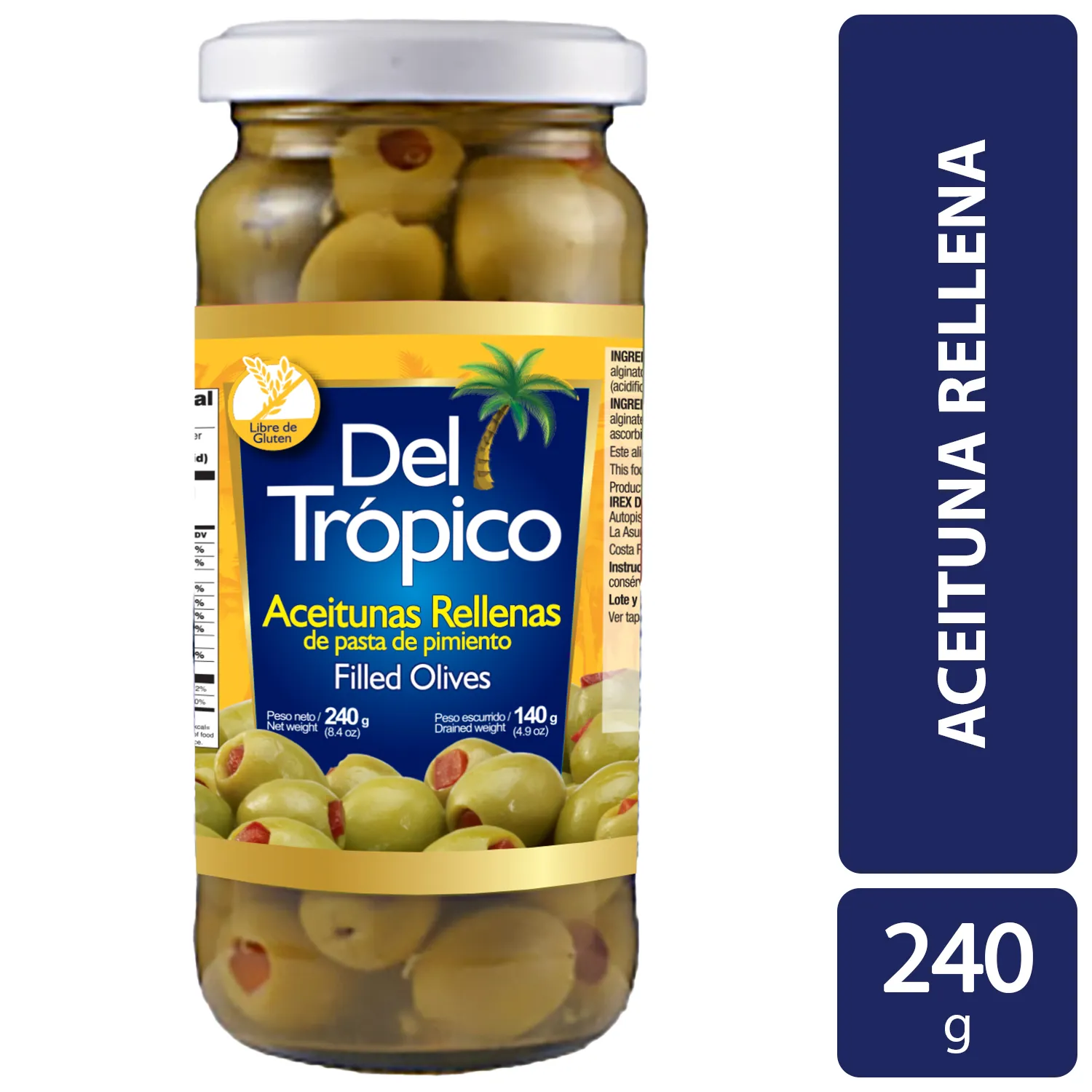 Aceituna Rellena Verde Sin Semilla Del Tropico Frasco 240 G