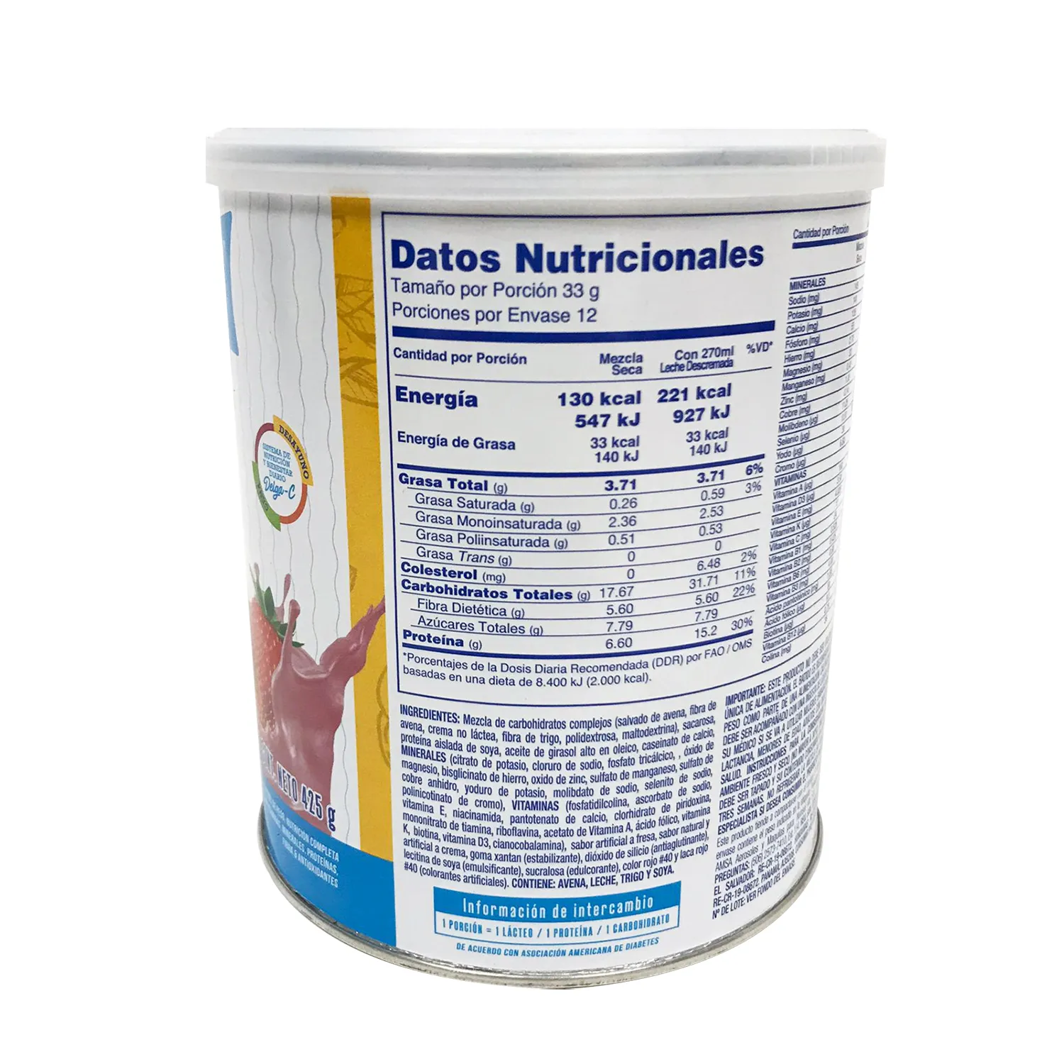 Complemento Polvo Alimenticio Fresa Dietético Delga-c Lata 425 G