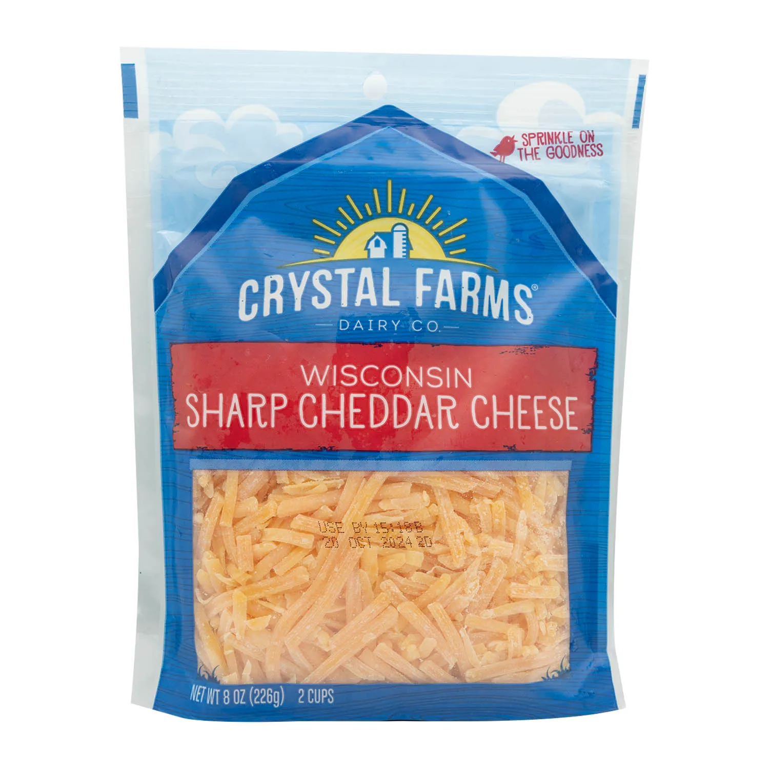 Queso Cheddar Sharp Rallado Crystal Farms Paquete 225 G
