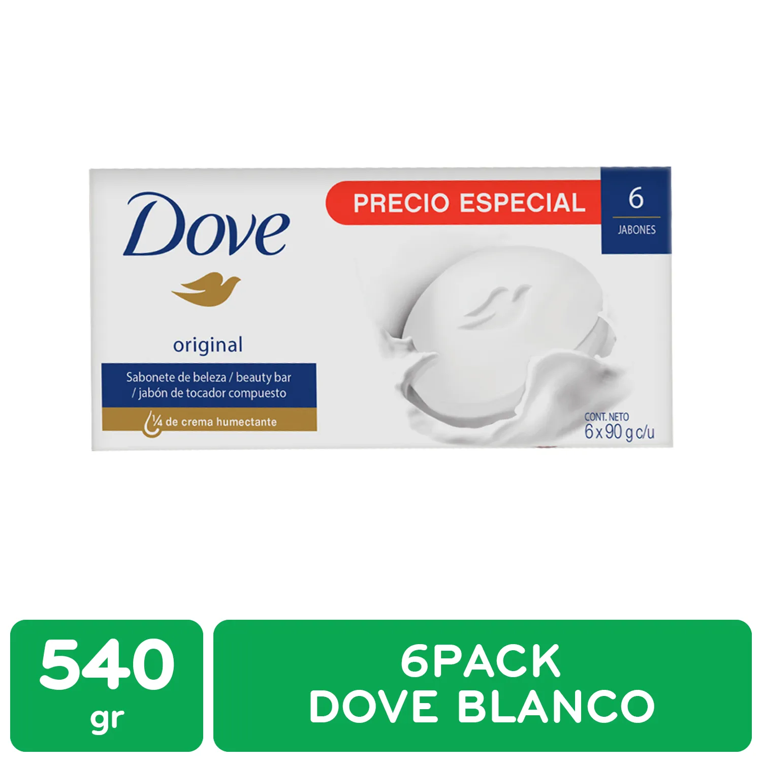 Jabon Cosmetico Blanco 6 U Dove Caja 540 G