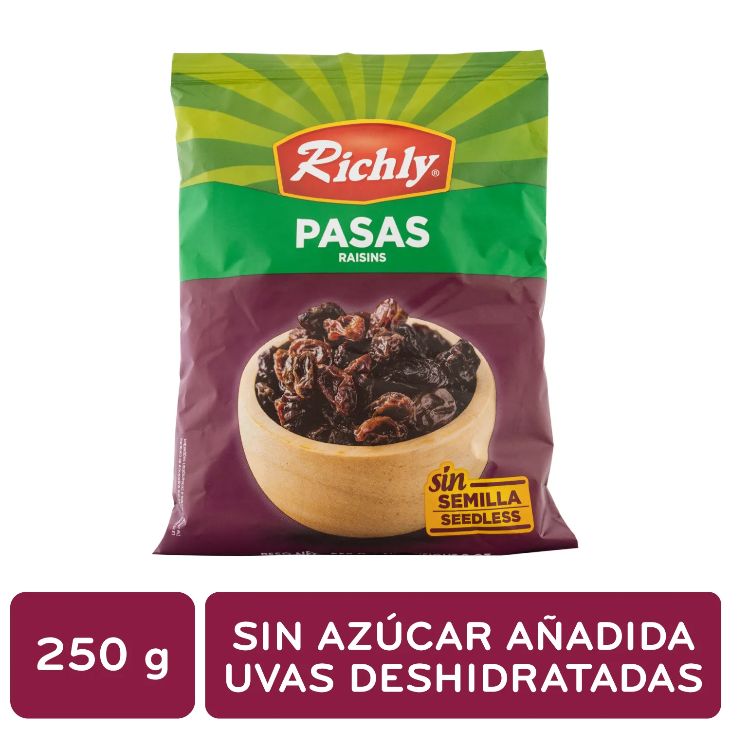 Fruta Deshidratada Pasas Sin Semilla Richly Paquete 250 G