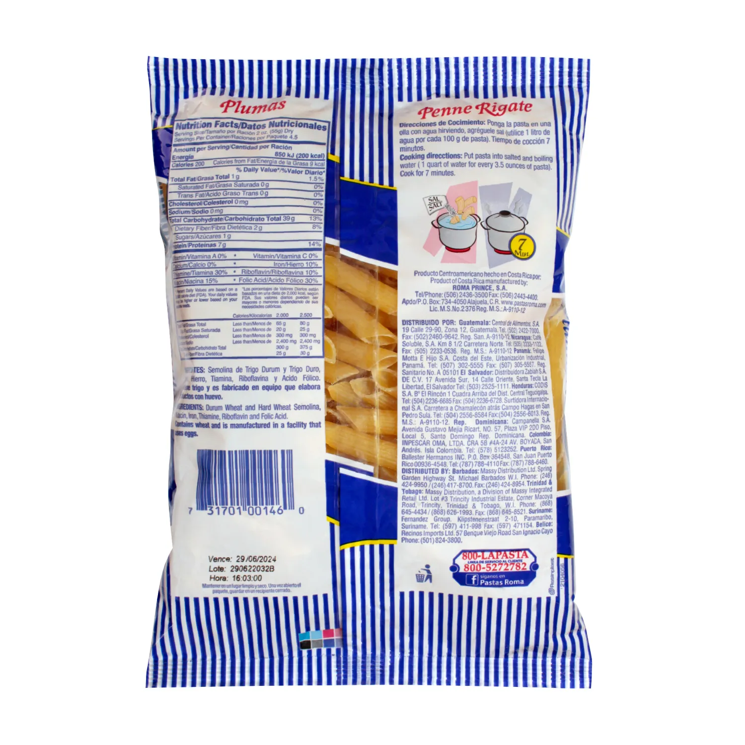 Pasta Alimenticia Pluma Roma Paquete 250 G