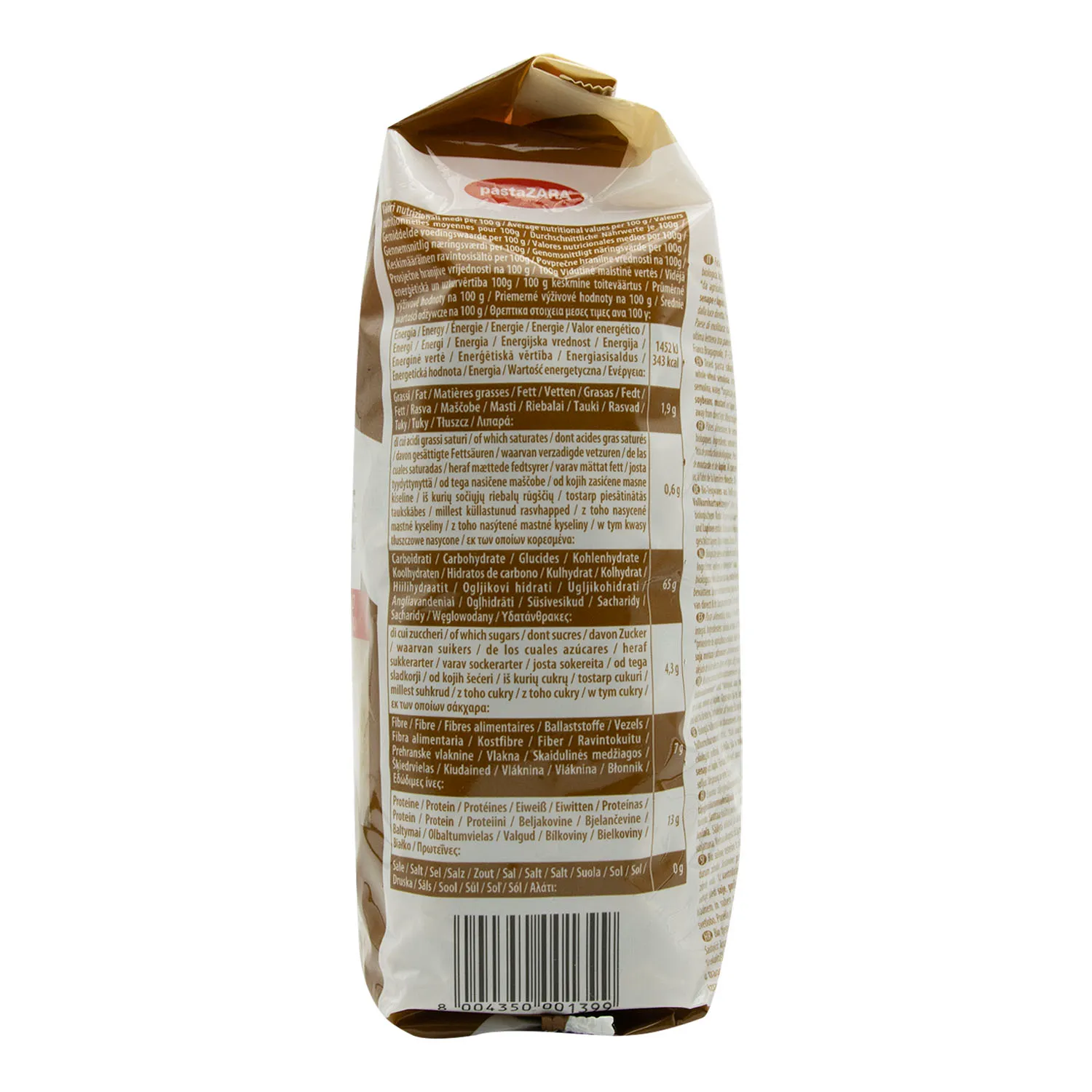 Pasta Alimenticia Pluma Integral Pasta Zara Paquete 500 G